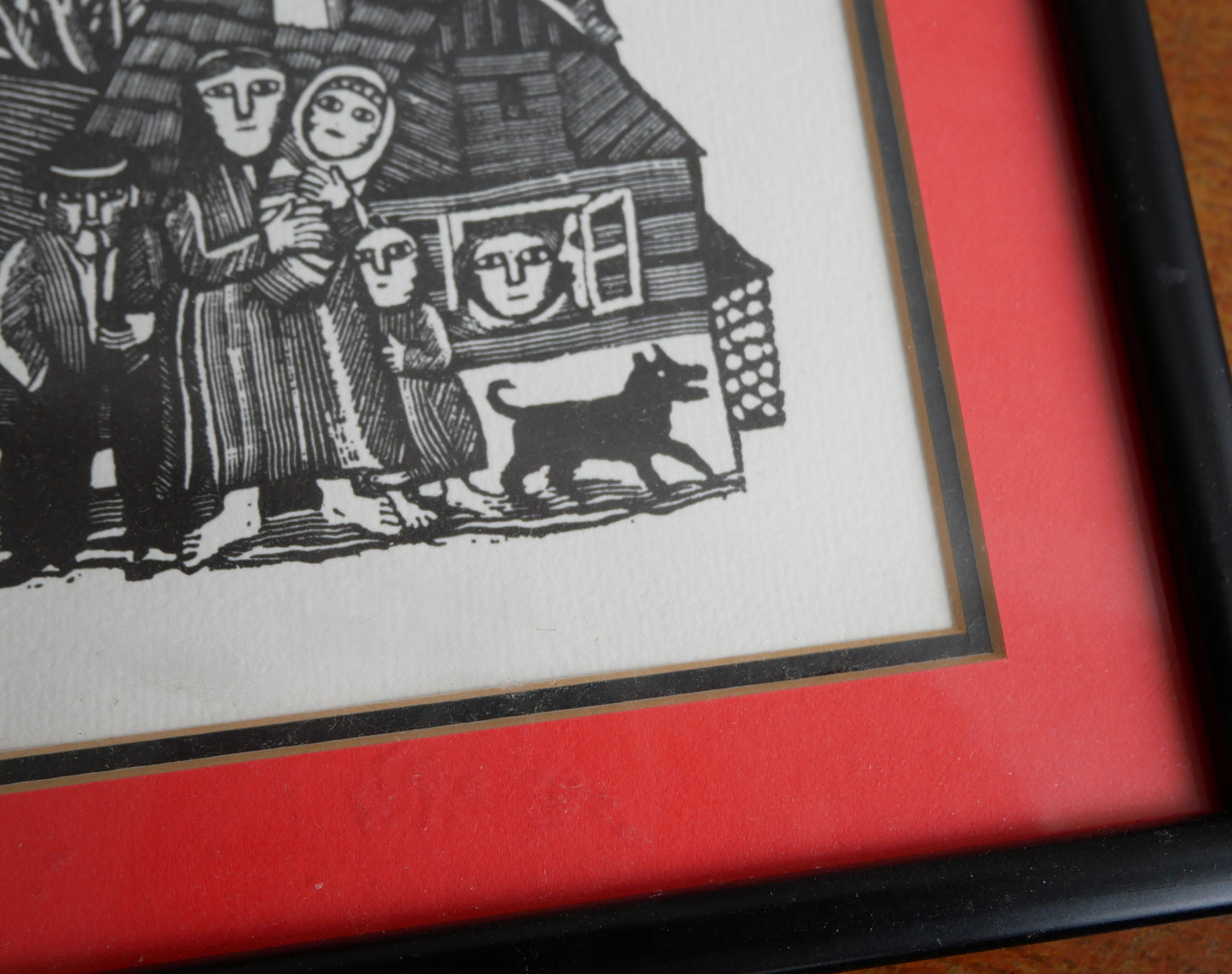 Unusual Small Vintage Wood Block Engraving Framed Art Print in the Style of Ilya Schor