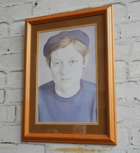 Vintage Framed Lucien Freud Print of a Girl with Beret