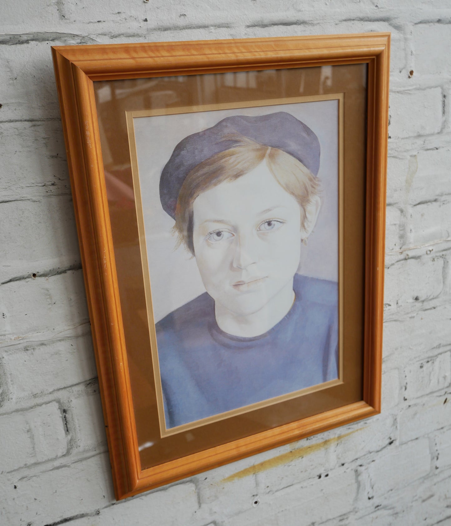 Vintage Framed Lucien Freud Print of a Girl with Beret
