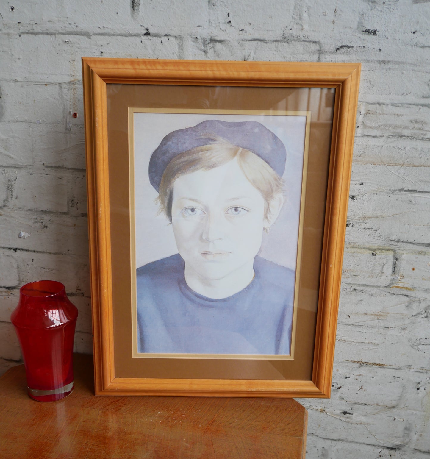 Vintage Framed Lucien Freud Print of a Girl with Beret