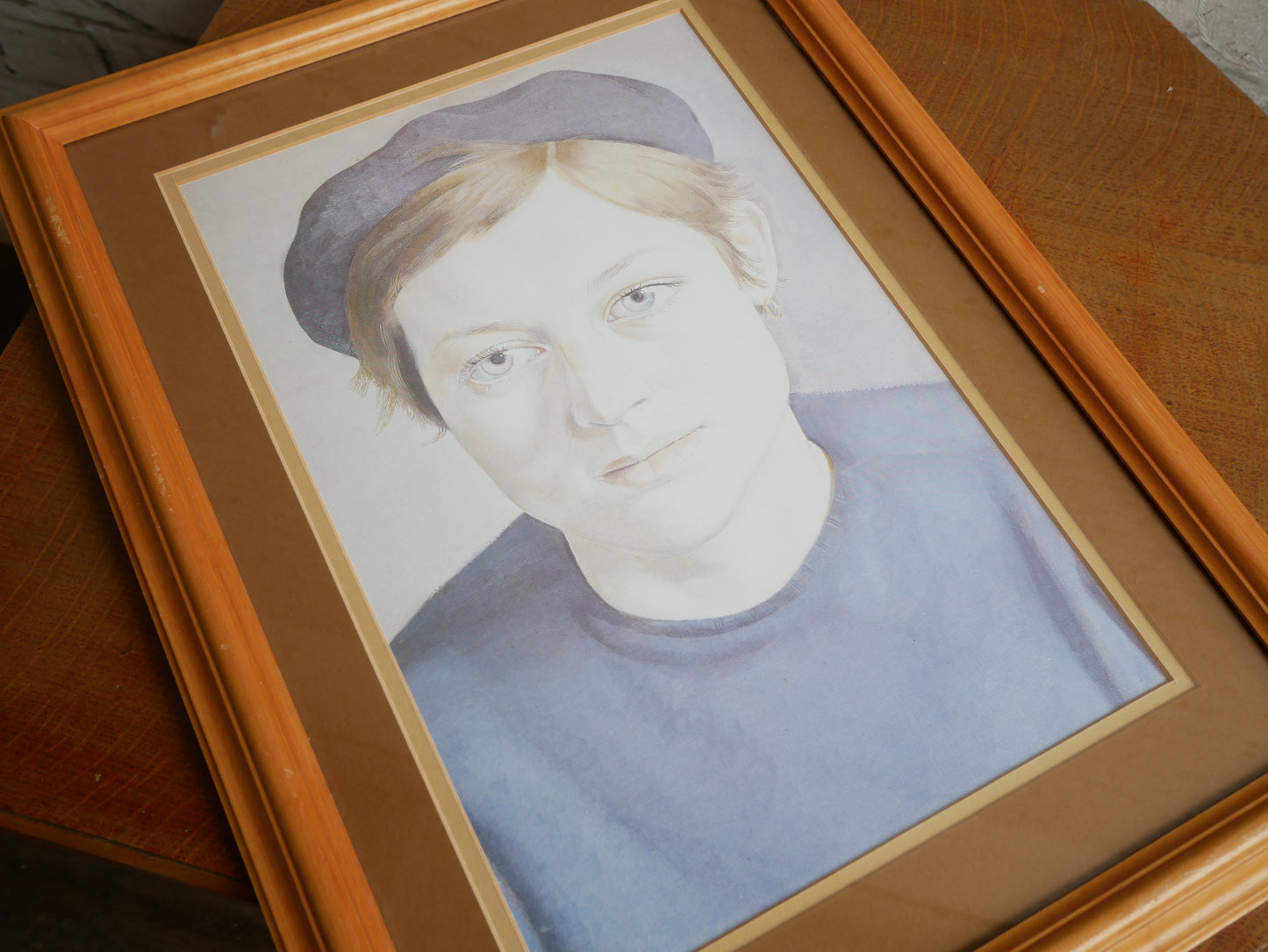 Vintage Framed Lucien Freud Print of a Girl with Beret