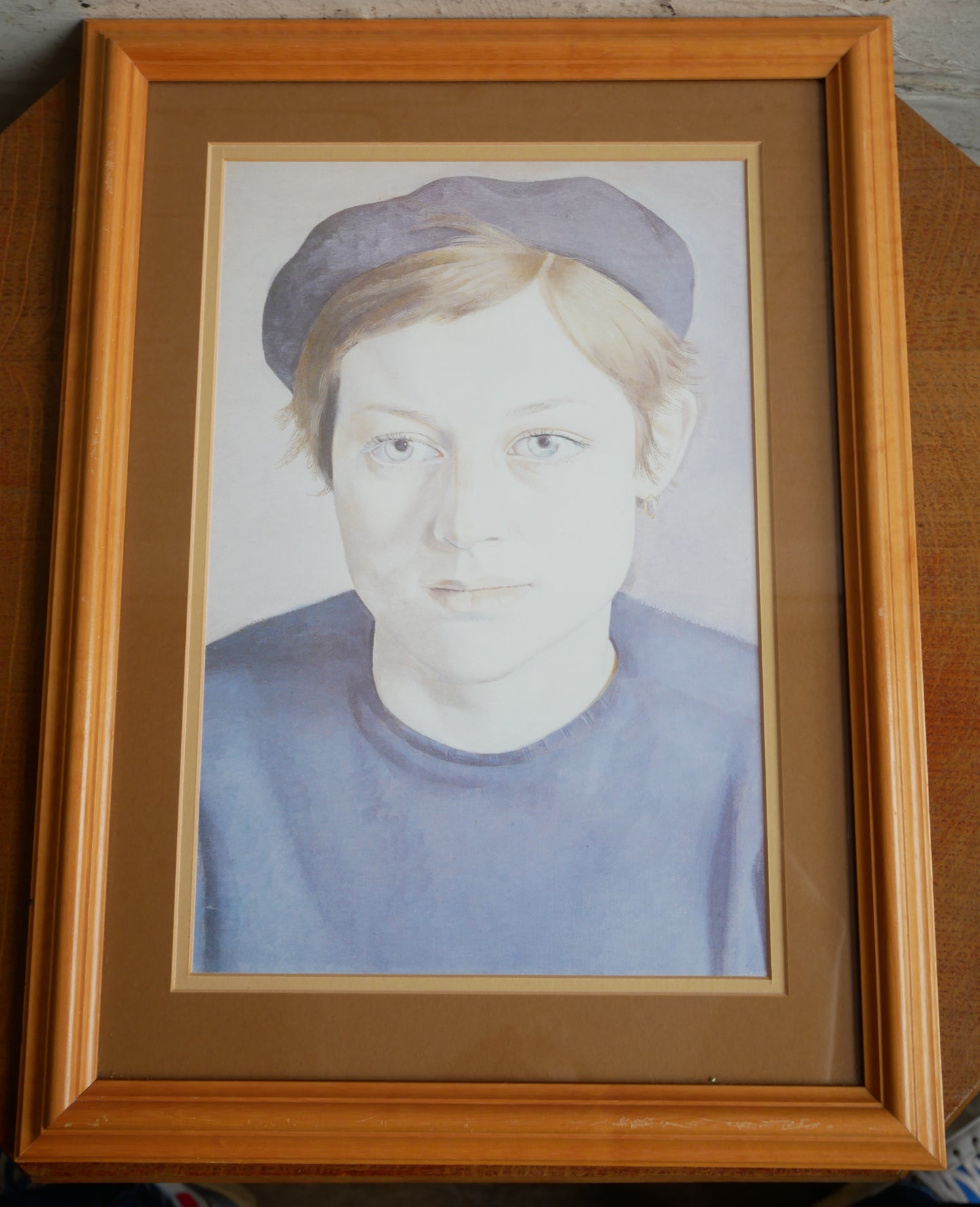 Vintage Framed Lucien Freud Print of a Girl with Beret