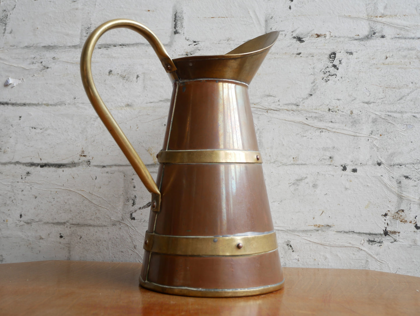 Vintage Arts & Crafts Style Copper and Brass Water Jug Pitcher