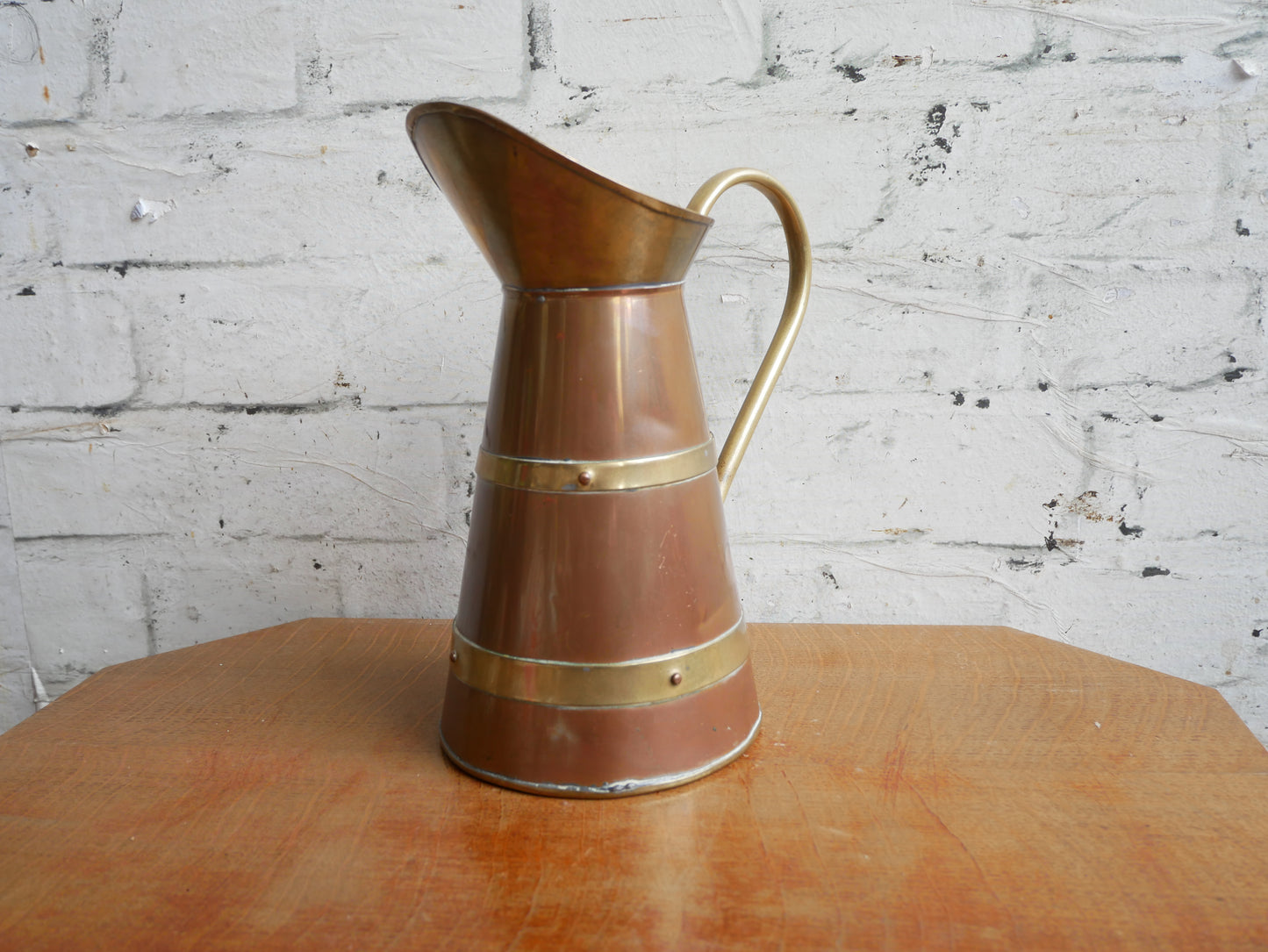 Vintage Arts & Crafts Style Copper and Brass Water Jug Pitcher