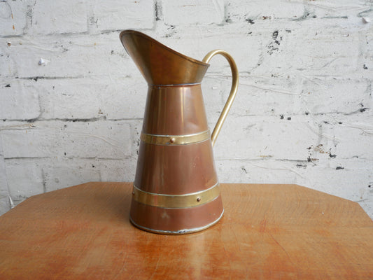 Vintage Arts & Crafts Style Copper and Brass Water Jug Pitcher