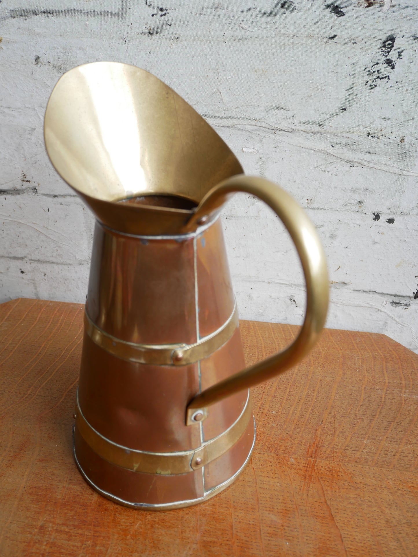 Vintage Arts & Crafts Style Copper and Brass Water Jug Pitcher