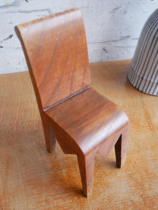 2 Vintage Mid Century Homemade Handmade Folk Art Carved Miniature Chairs