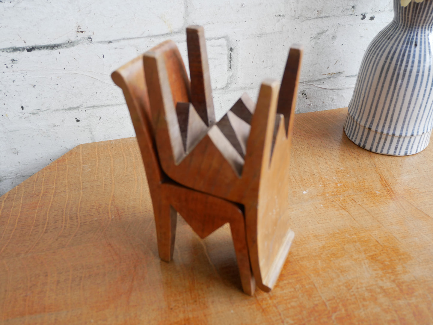 2 Vintage Mid Century Homemade Handmade Folk Art Carved Miniature Chairs