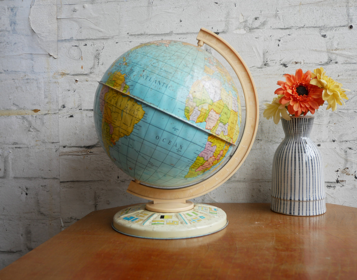 Vintage 1970s Childs Chad Valley Toy Tin World Globe
