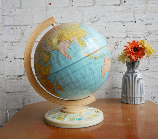 Vintage 1970s Childs Chad Valley Toy Tin World Globe