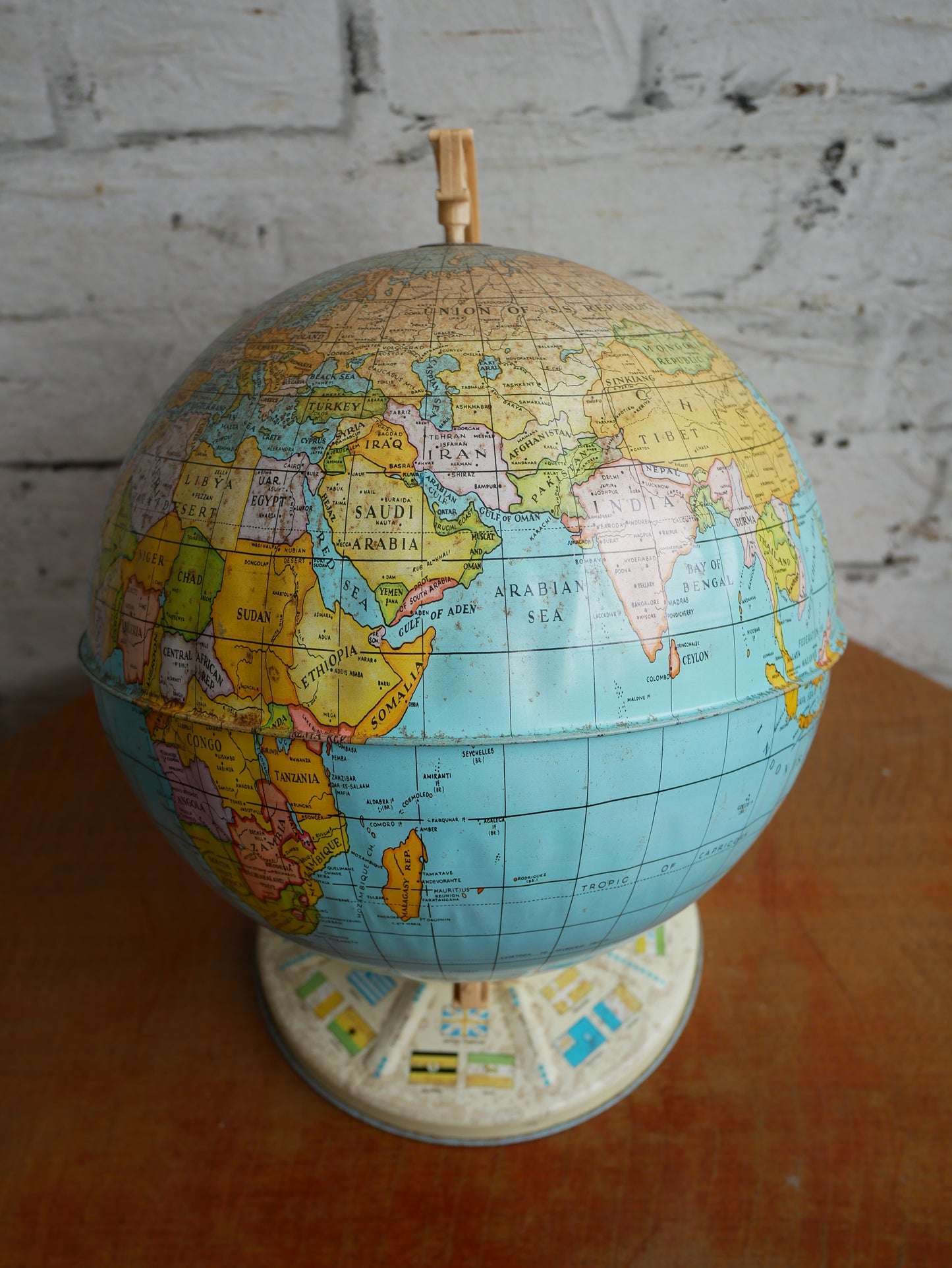 Vintage 1970s Childs Chad Valley Toy Tin World Globe
