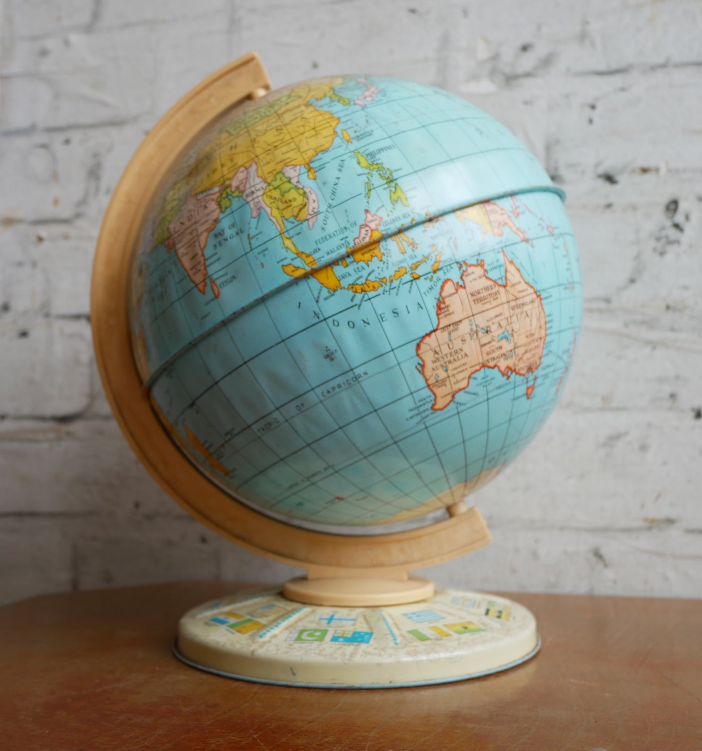 Vintage 1970s Childs Chad Valley Toy Tin World Globe