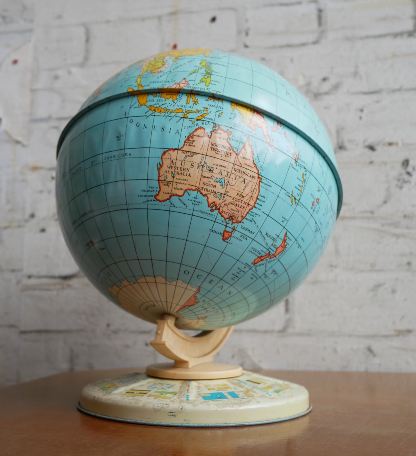 Vintage 1970s Childs Chad Valley Toy Tin World Globe