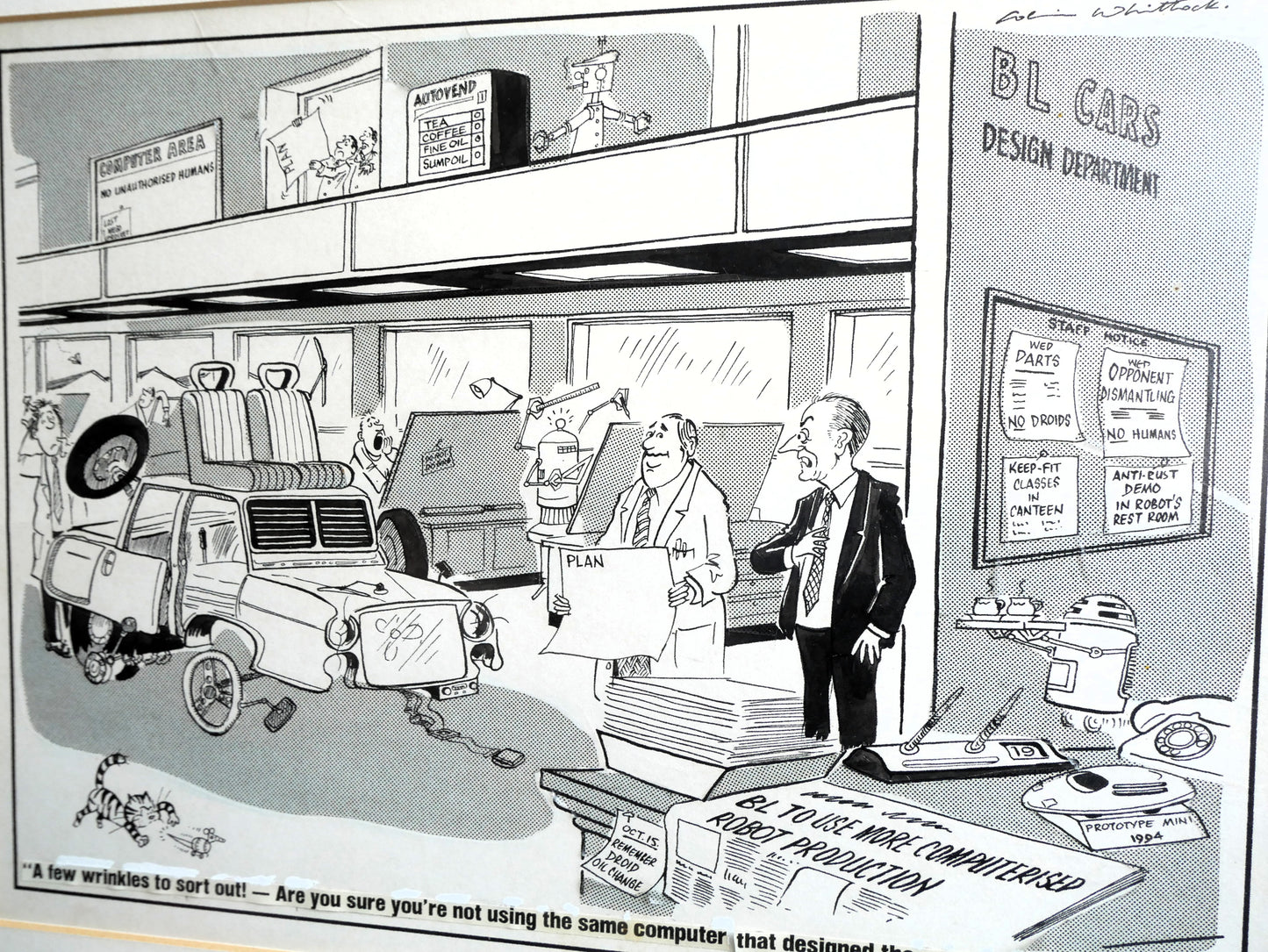 Vintage 1970s 80s Colin Whittock Birmingham Evening Mail British Leyland Cars Template Cartoon