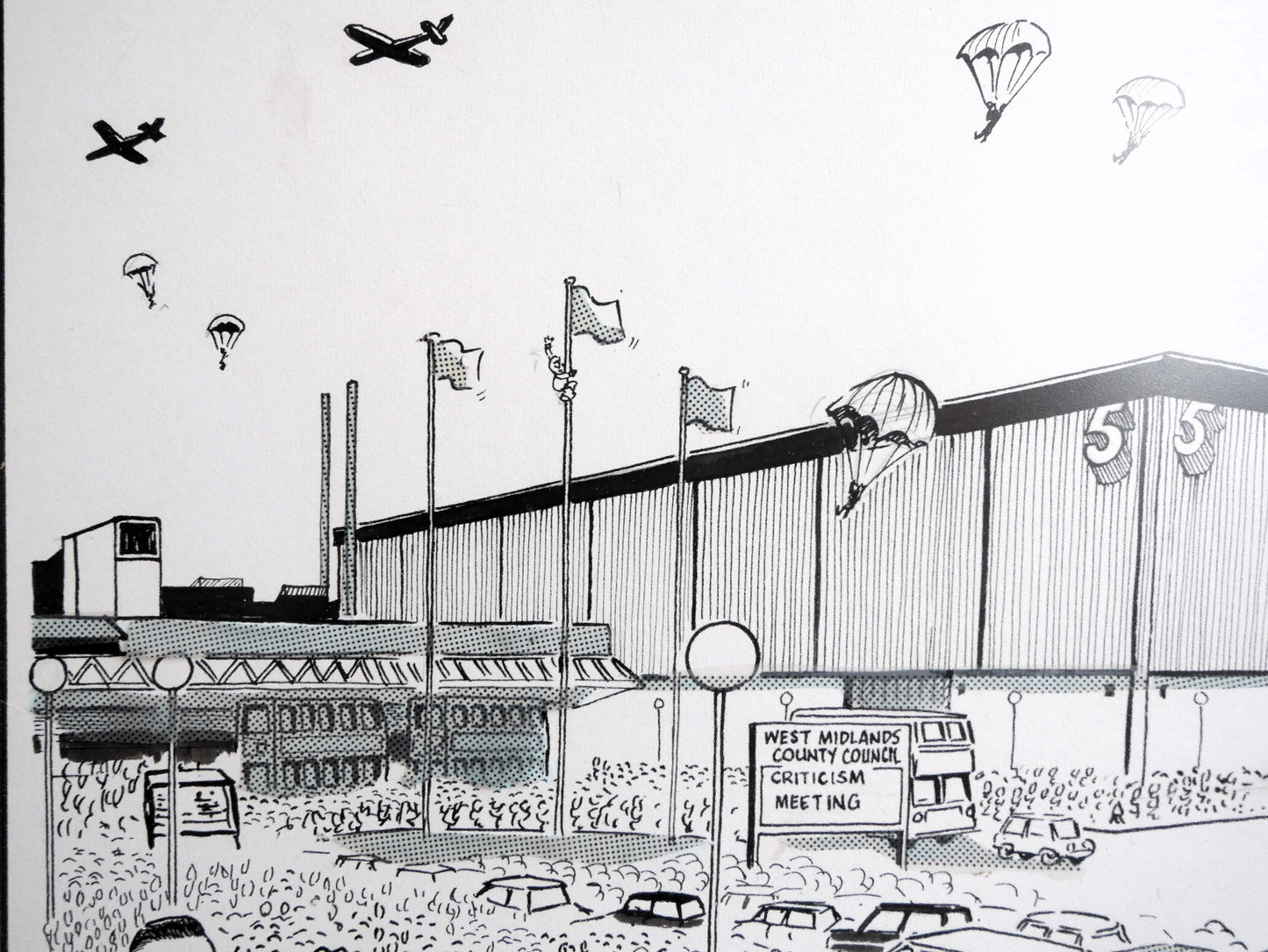 Vintage 1970s 80s Colin Whittock Birmingham Evening Mail Birmingham Council Criticism Template Cartoon