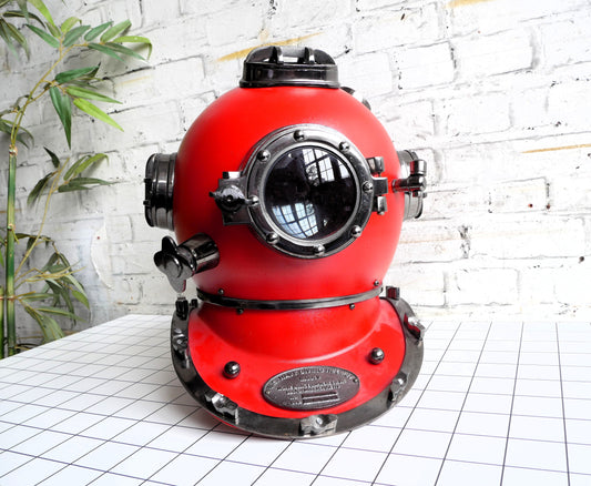 Large Replica Red Deep Sea Diving US Navy Divers Helmet Mark V