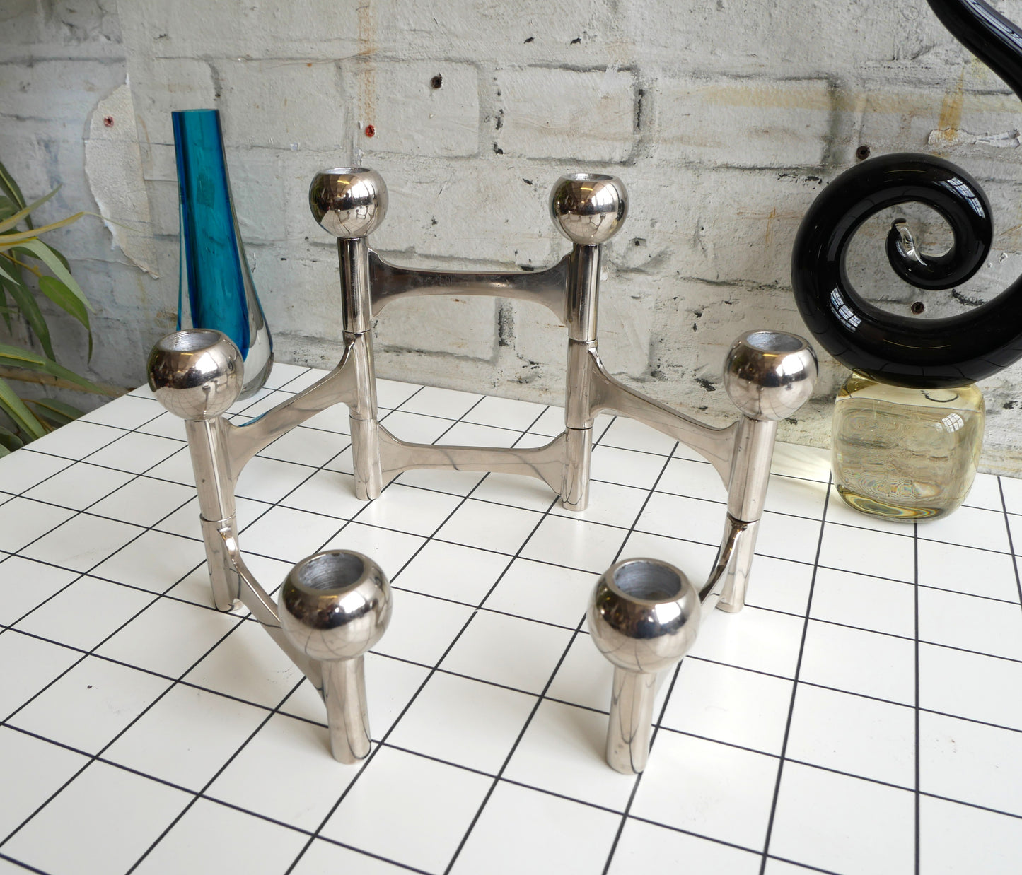 Contemporary Dutch Pols Potten Mid Century Modern Design Modernist Space Age 6 Branch Metal Candlestick Holder