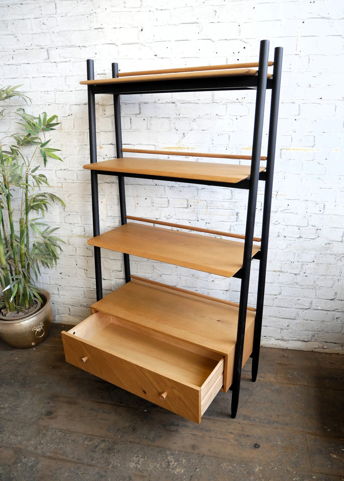 Contemporary Ercol Monza Oak Single Drawer Shelving Unit Room Divider
