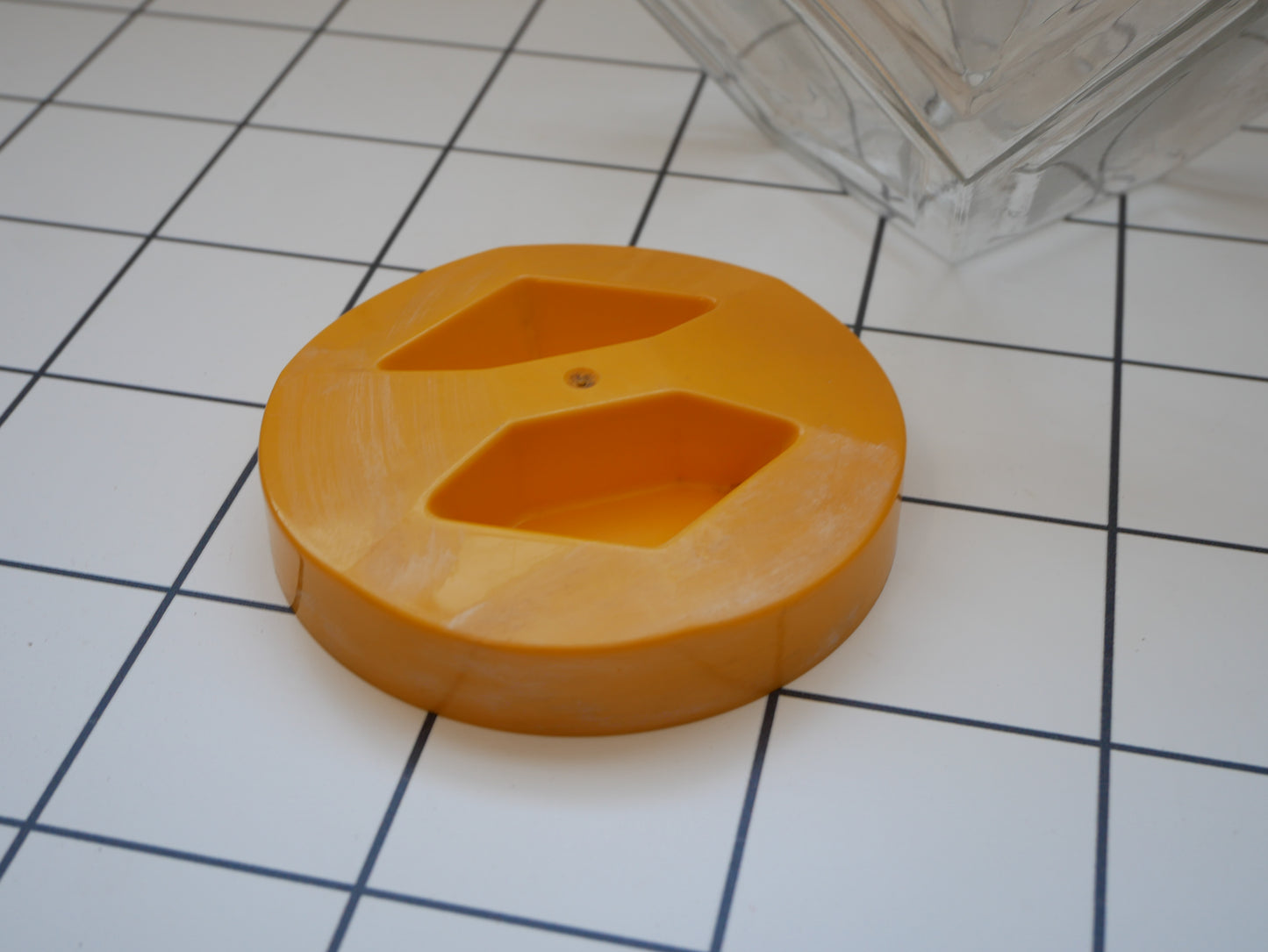 Vintage 1970s Borgonovo Italian Hexagonal Clear Glass Cookie Biscuit Sweets Jar with Yellow Lid