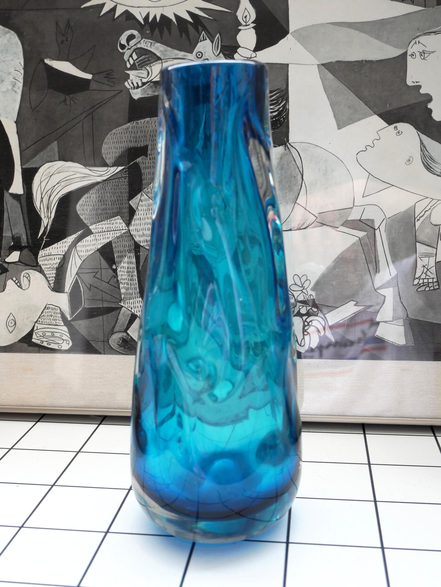 Vintage Mid Century Modern Whitefriars Kingfisher Blue Knobbly Glass Vase