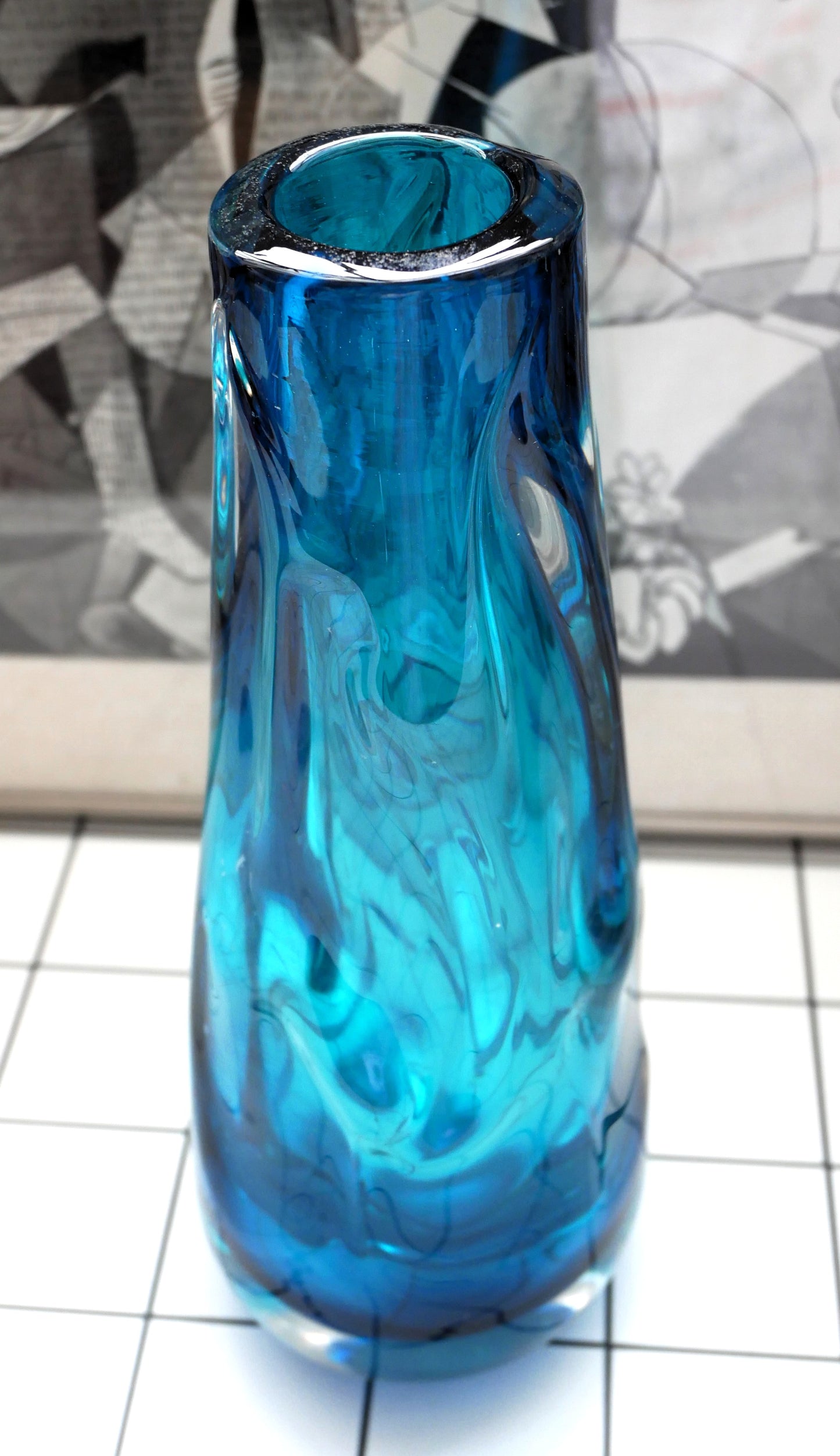 Vintage Mid Century Modern Whitefriars Kingfisher Blue Knobbly Glass Vase