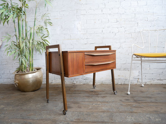 Vintage Retro Mid Century Modern Danish Design 2 Drawer Sewing Craft Work Cabinet