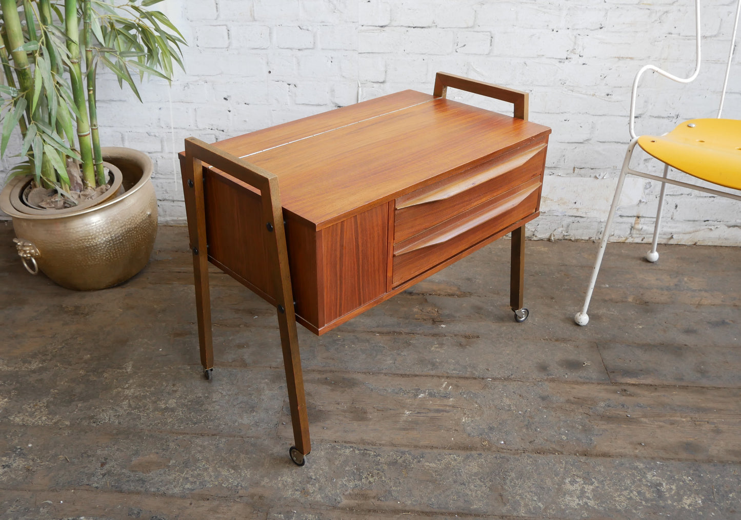 Vintage Retro Mid Century Modern Danish Design 2 Drawer Sewing Craft Work Cabinet