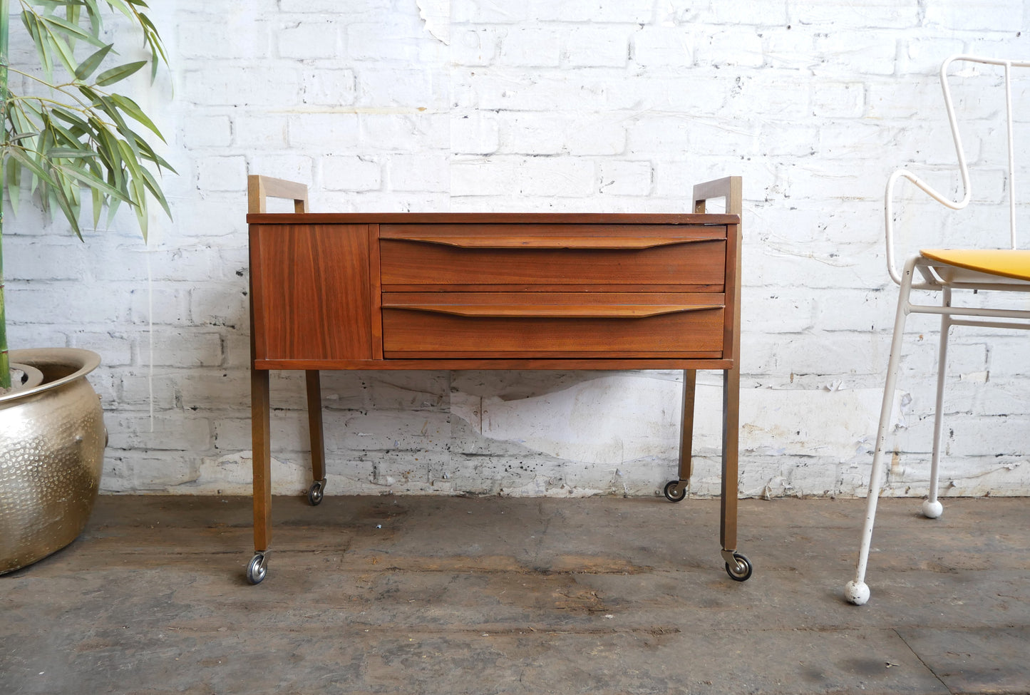Vintage Retro Mid Century Modern Danish Design 2 Drawer Sewing Craft Work Cabinet