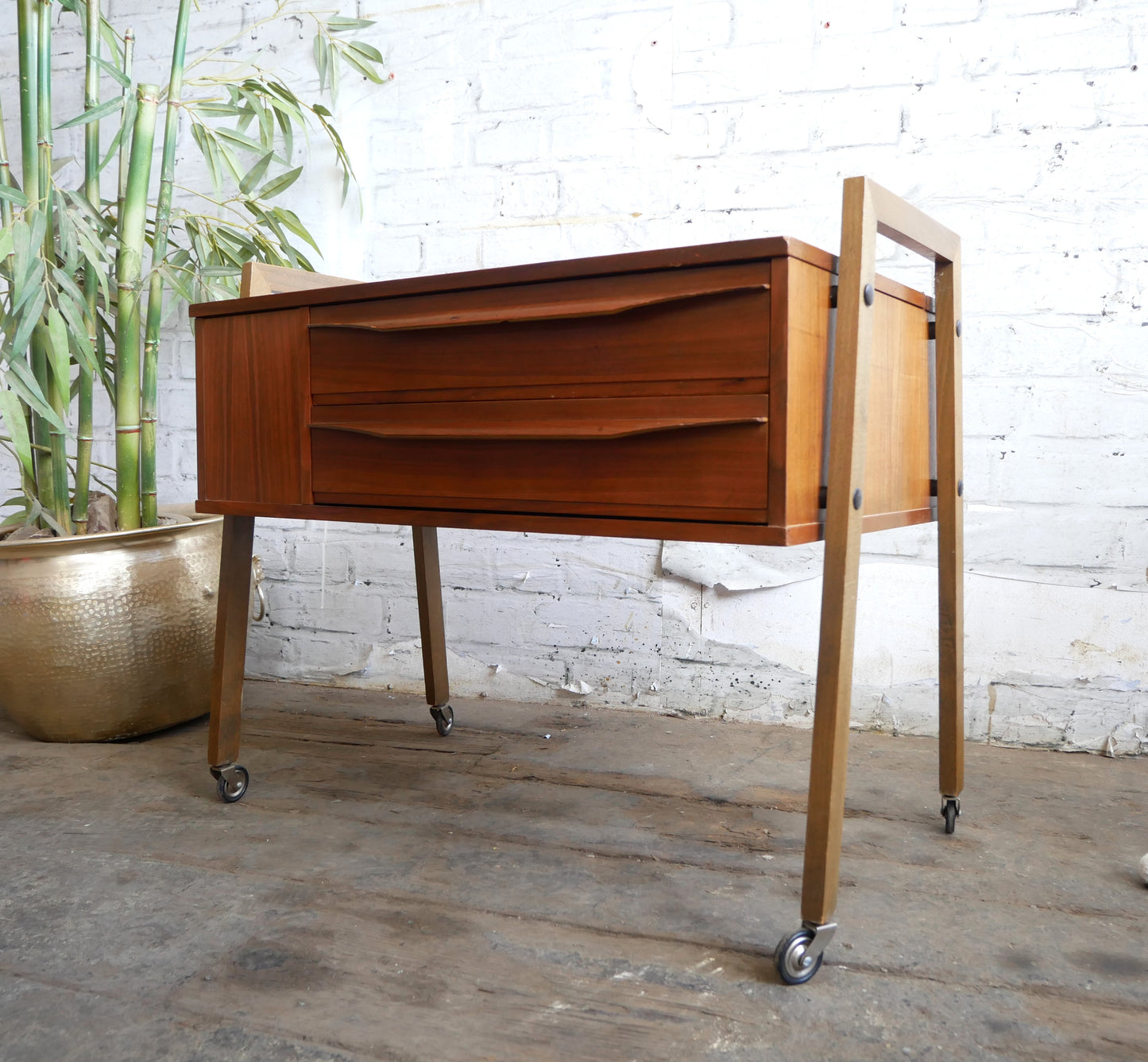 Vintage Retro Mid Century Modern Danish Design 2 Drawer Sewing Craft Work Cabinet