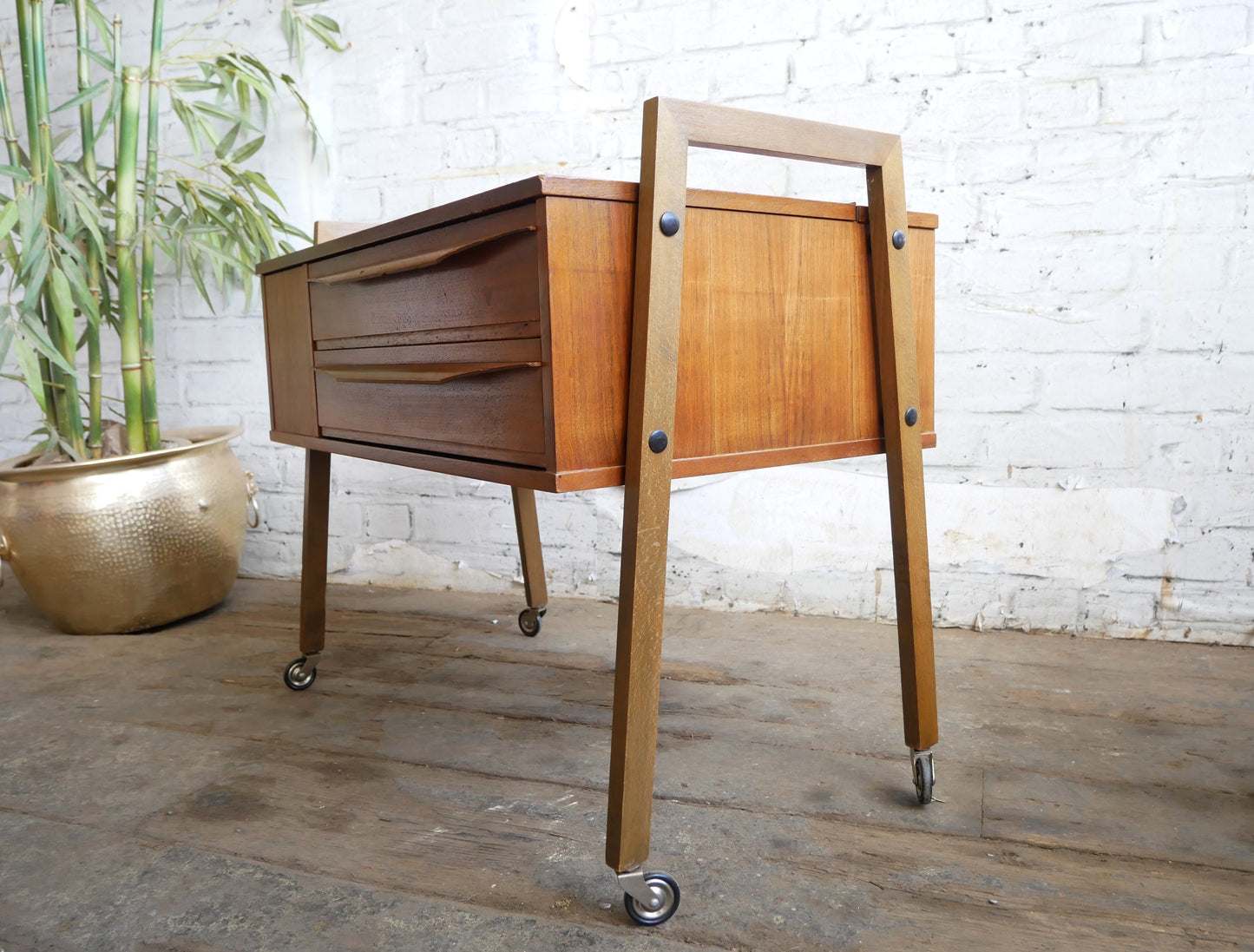 Vintage Retro Mid Century Modern Danish Design 2 Drawer Sewing Craft Work Cabinet