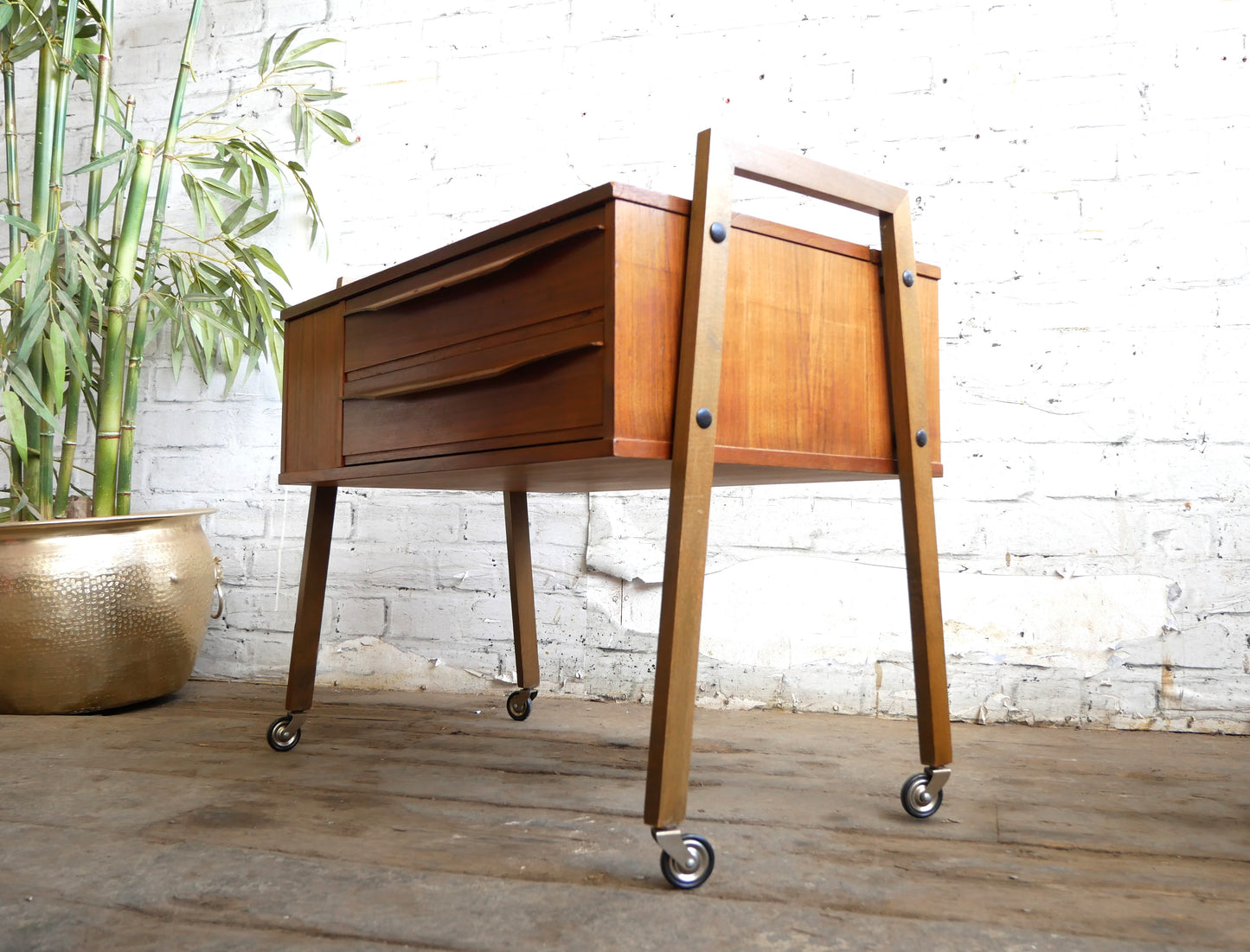 Vintage Retro Mid Century Modern Danish Design 2 Drawer Sewing Craft Work Cabinet