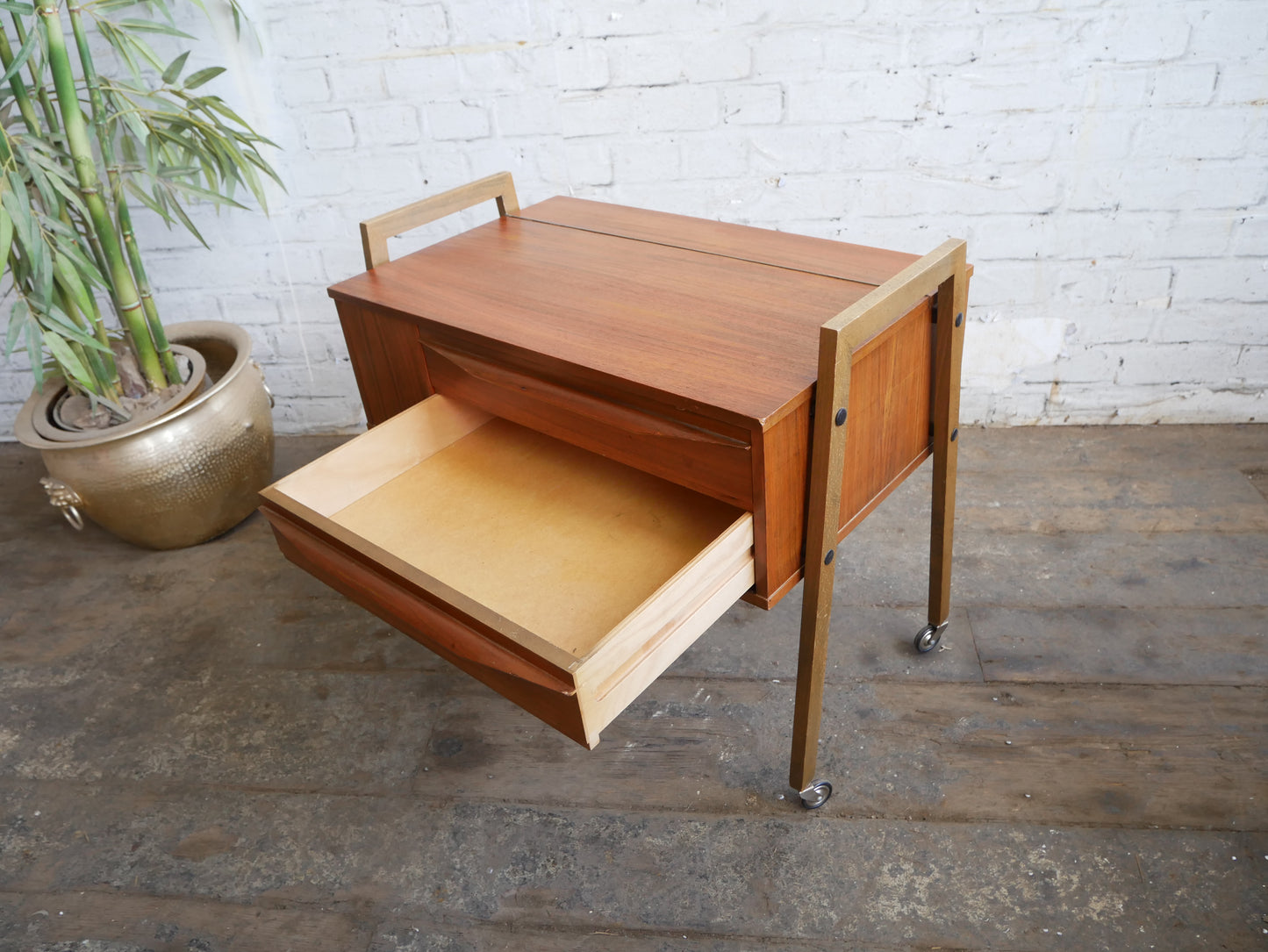 Vintage Retro Mid Century Modern Danish Design 2 Drawer Sewing Craft Work Cabinet