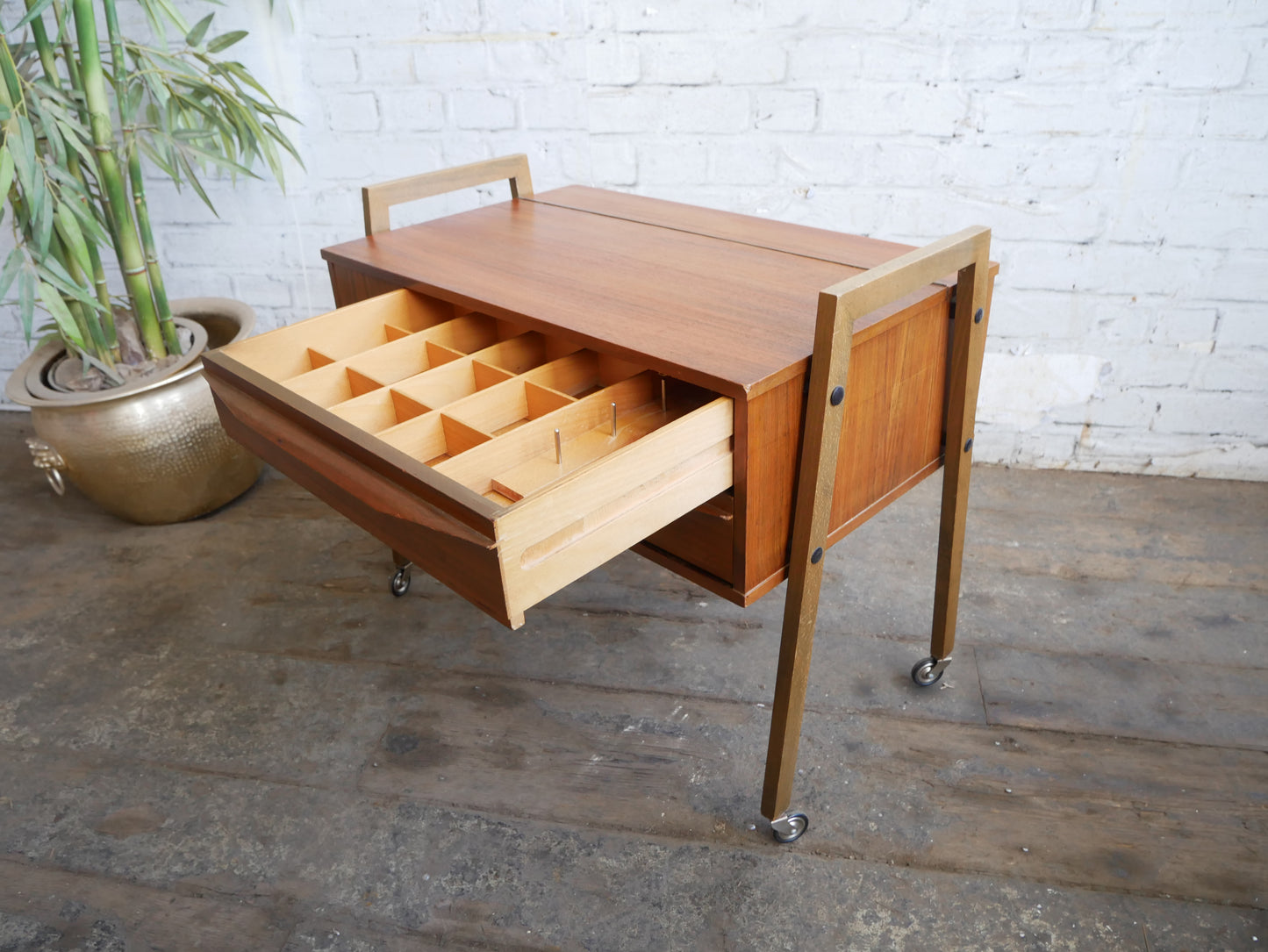 Vintage Retro Mid Century Modern Danish Design 2 Drawer Sewing Craft Work Cabinet