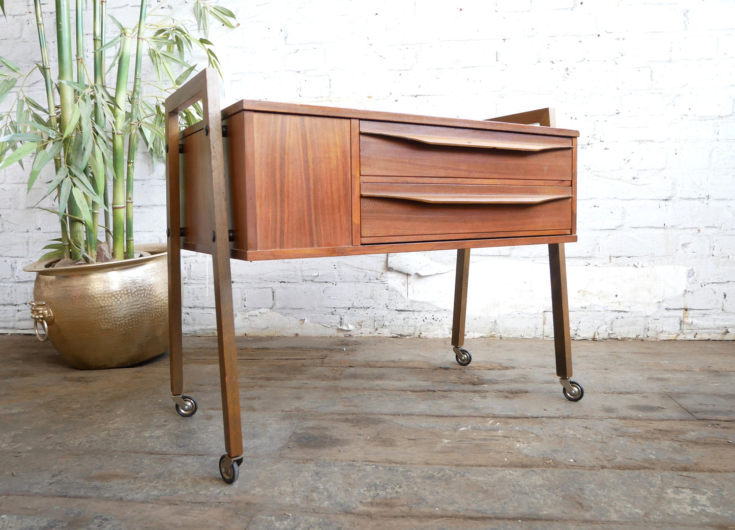 Vintage Retro Mid Century Modern Danish Design 2 Drawer Sewing Craft Work Cabinet