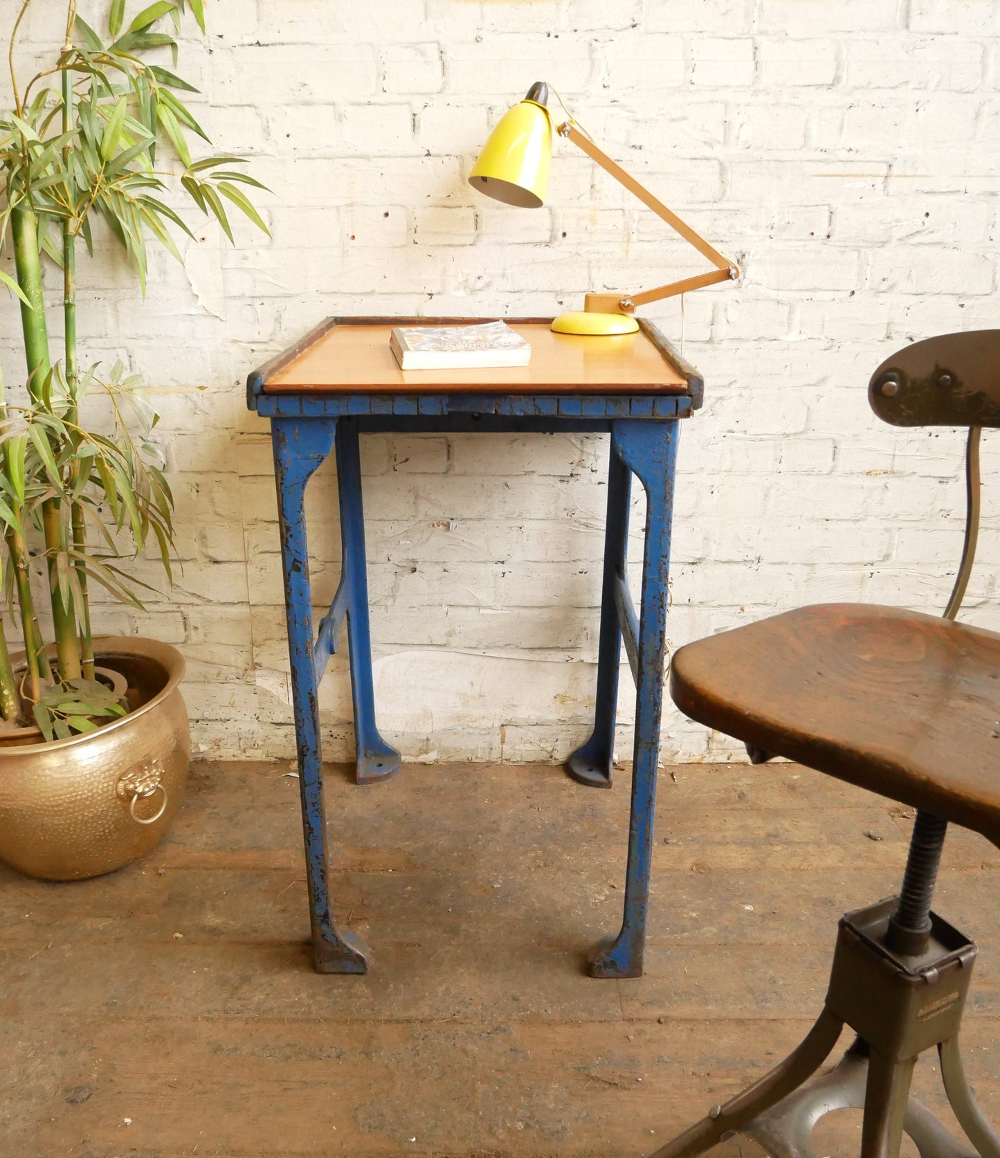 Vintage 50s 60s Mid Century Industrial Machinists Steel Workbench Desk Table