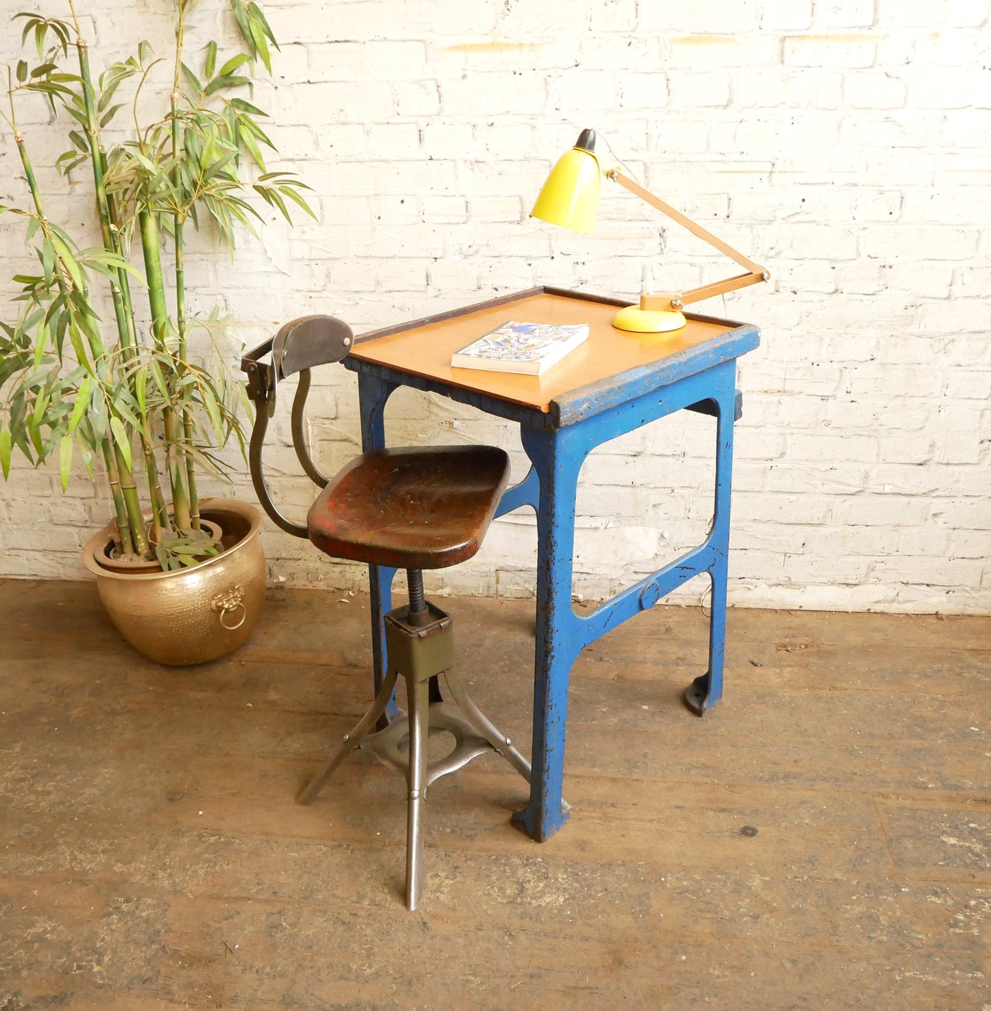 Vintage 50s 60s Mid Century Industrial Machinists Steel Workbench Desk Table