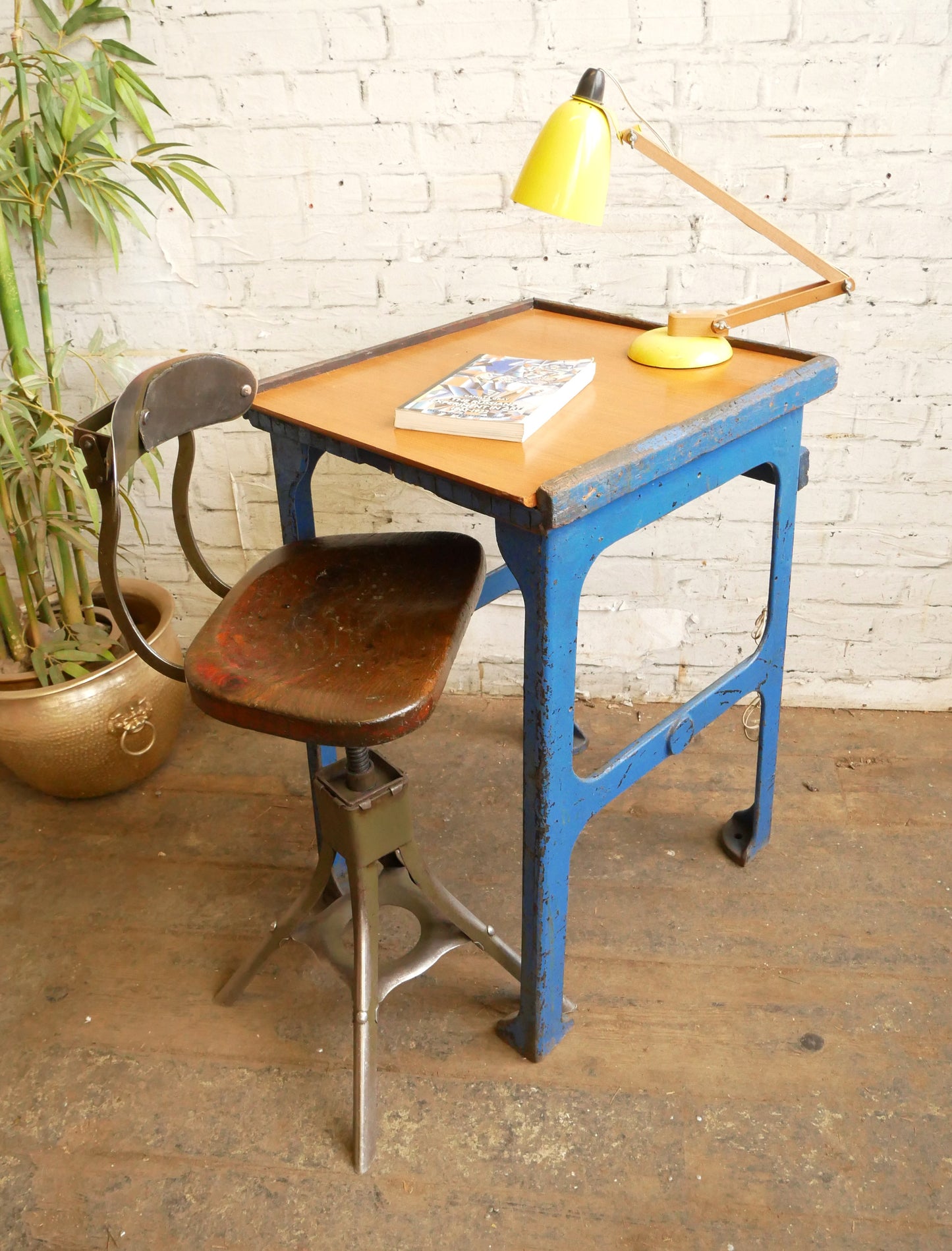 Vintage 50s 60s Mid Century Industrial Machinists Steel Workbench Desk Table