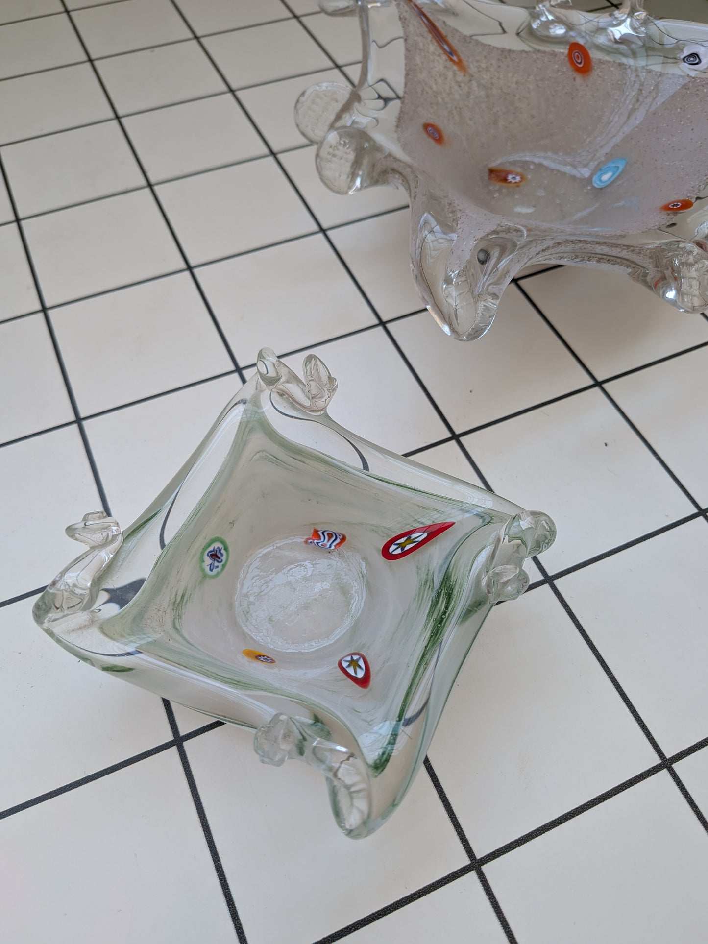 3 Vintage Murano Millefiori and Lavorazione Style Glass Dishes