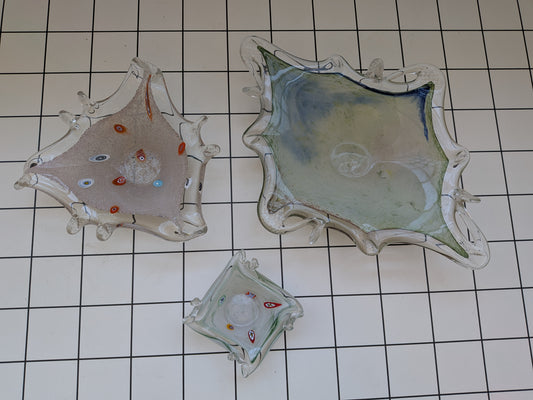 3 Vintage Murano Millefiori and Lavorazione Style Glass Dishes
