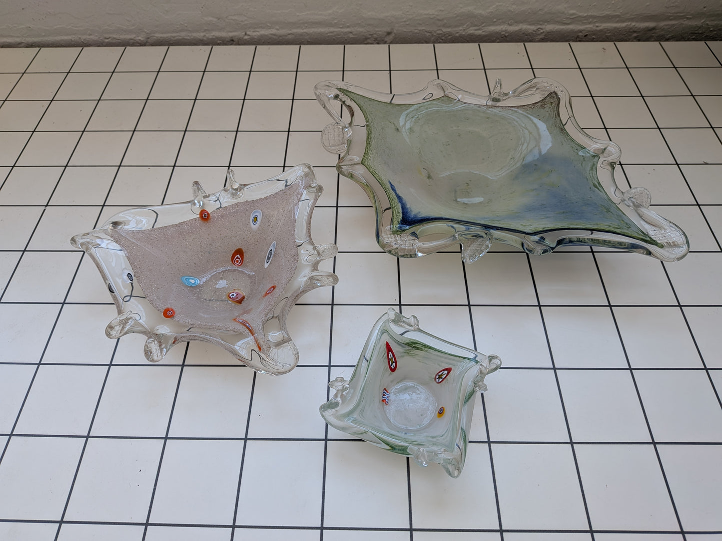 3 Vintage Murano Millefiori and Lavorazione Style Glass Dishes