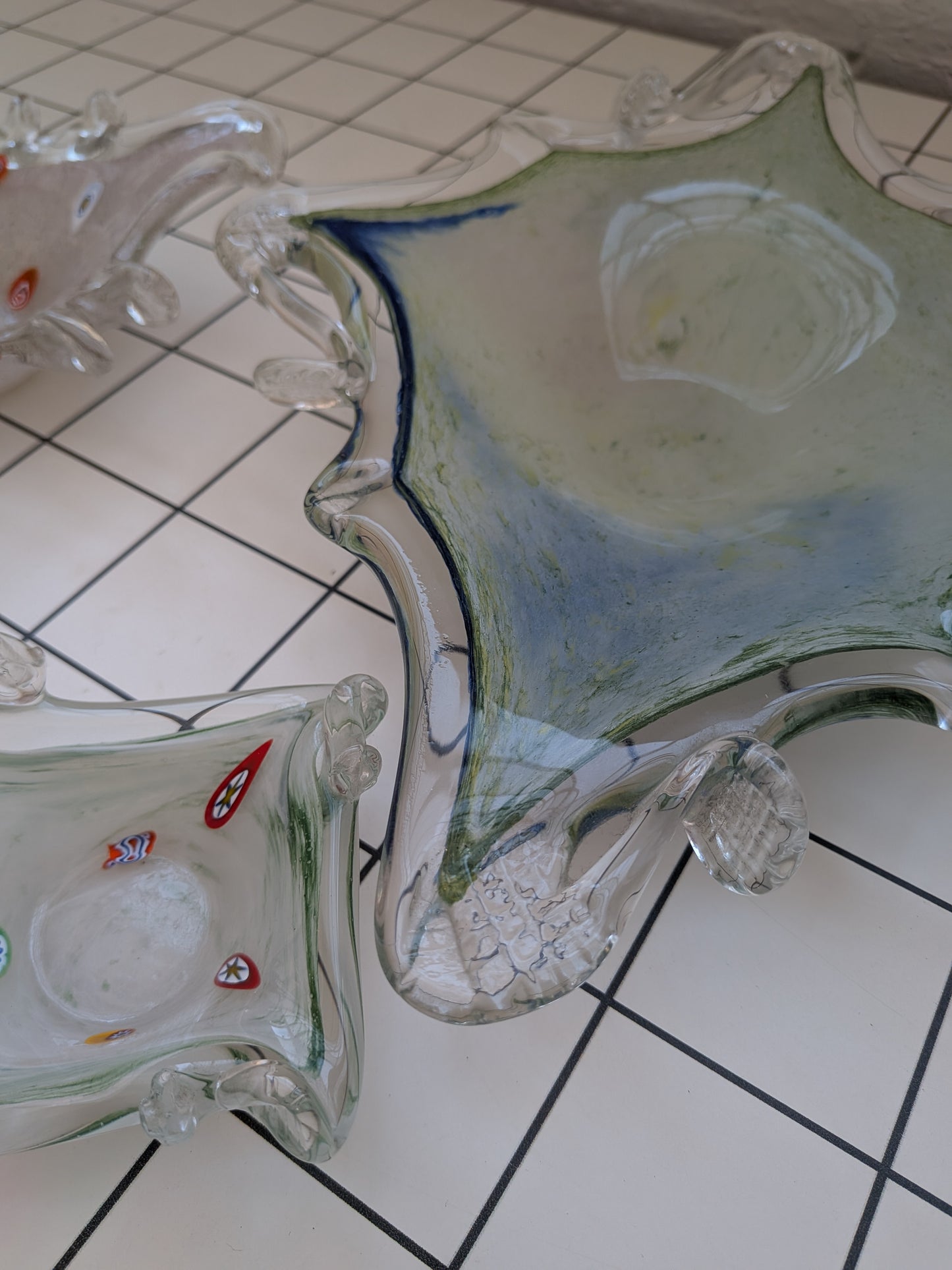 3 Vintage Murano Millefiori and Lavorazione Style Glass Dishes