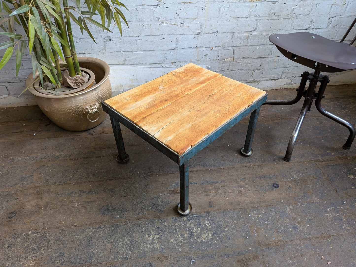 Vintage 50s 60s Mid Century Industrial Steel Side Coffee Lamp Table