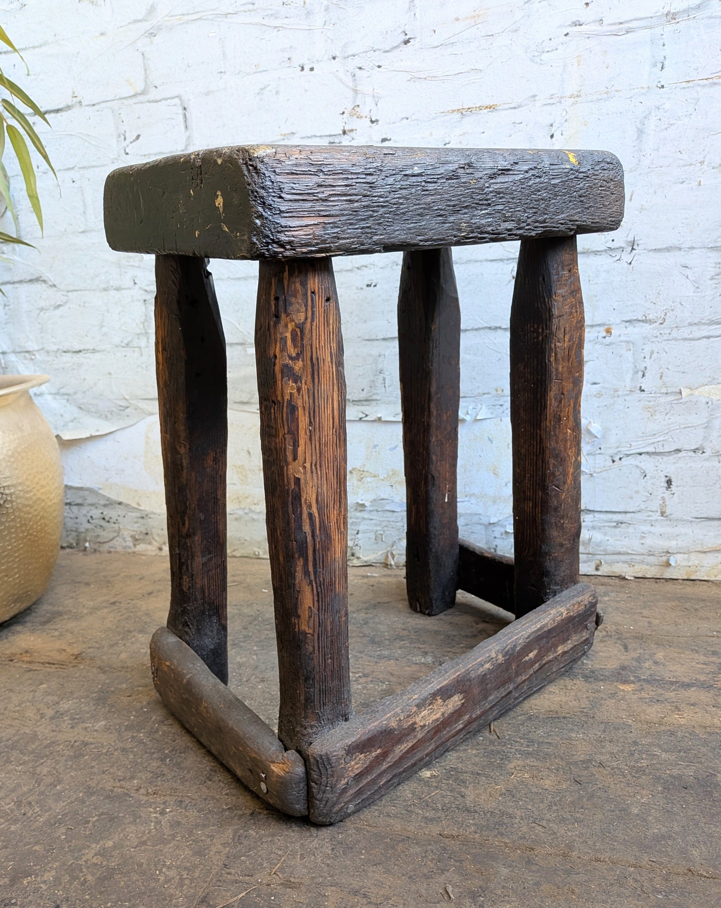 Scarce Antique Primitive Folk Art Industrial Cutlers Style Factory Work Stool