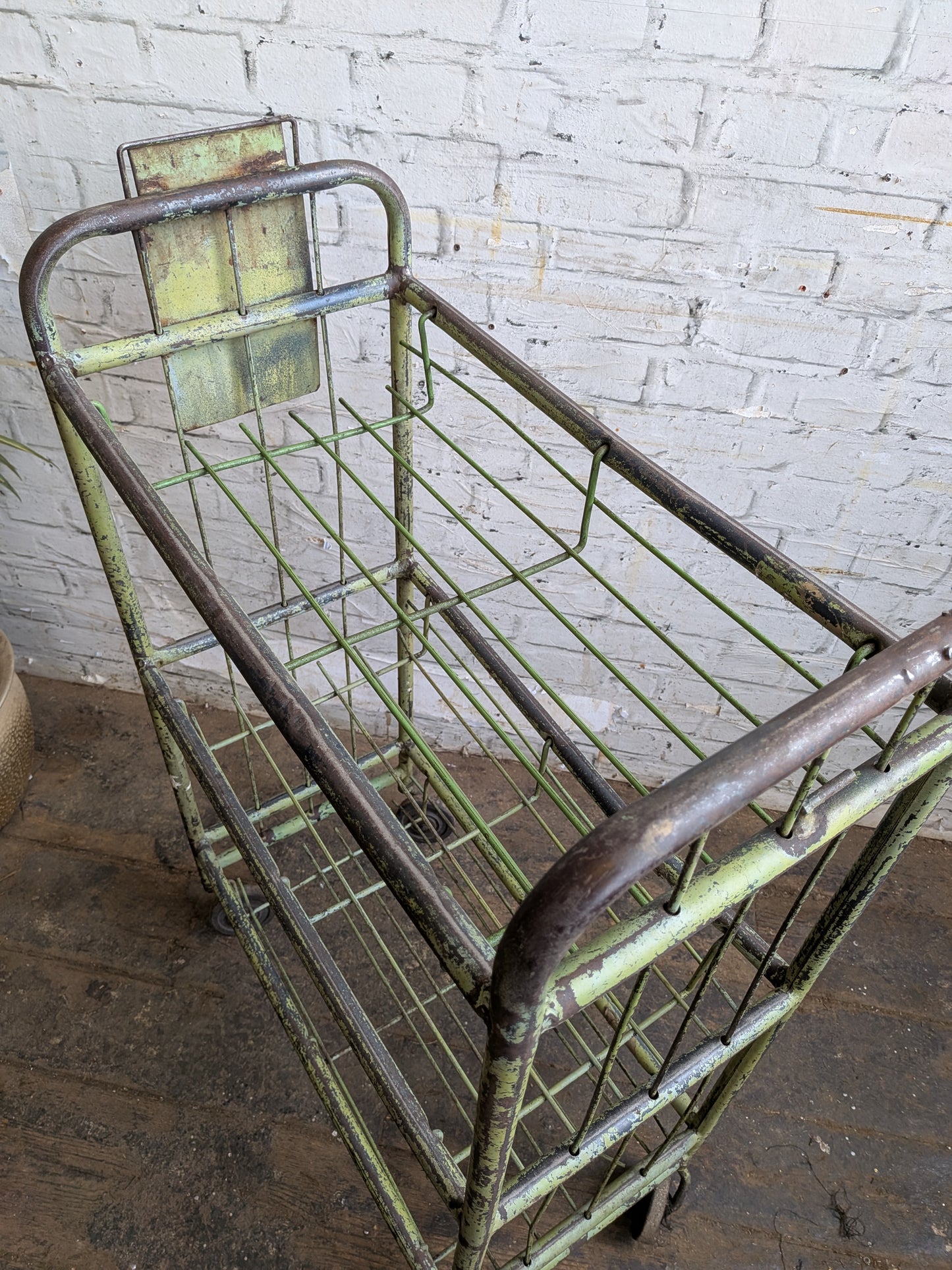 1 x Vintage 50s Mid Century Industrial Factory Steel Book Shelf Shelving Storage Trolley