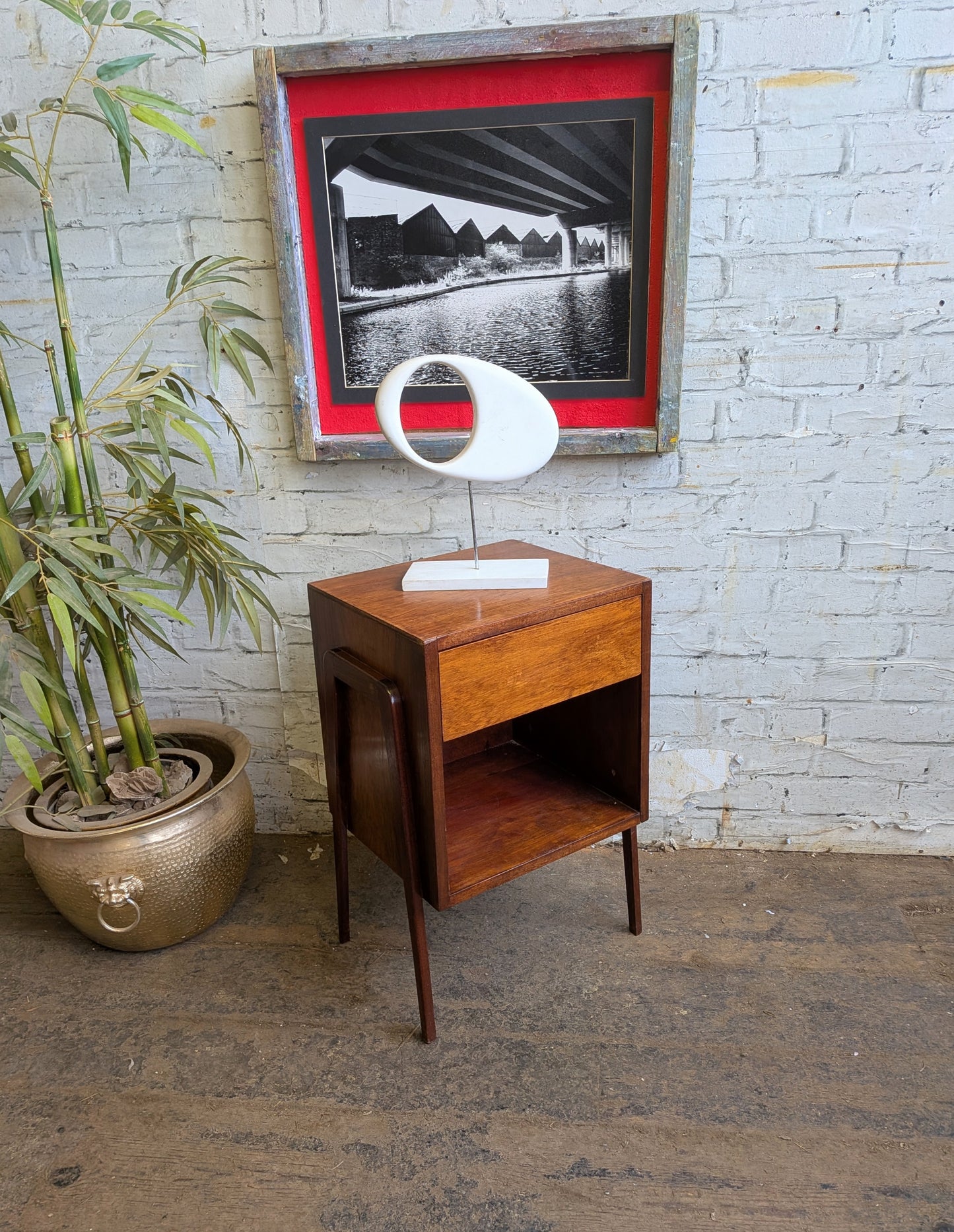 Vintage 1950s 60s Retro Mid Century Modern Side Table Bedside Cabinet with Single Drawer