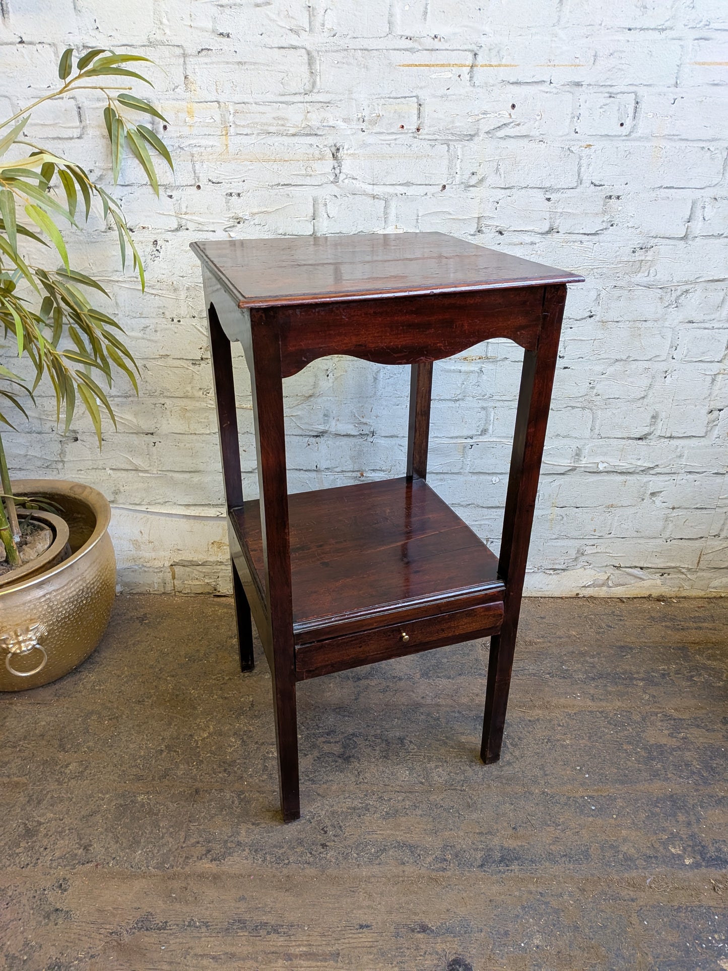 Antique Georgian Mahogany Gents Washstand Bedside Side Plant Table With Drawer