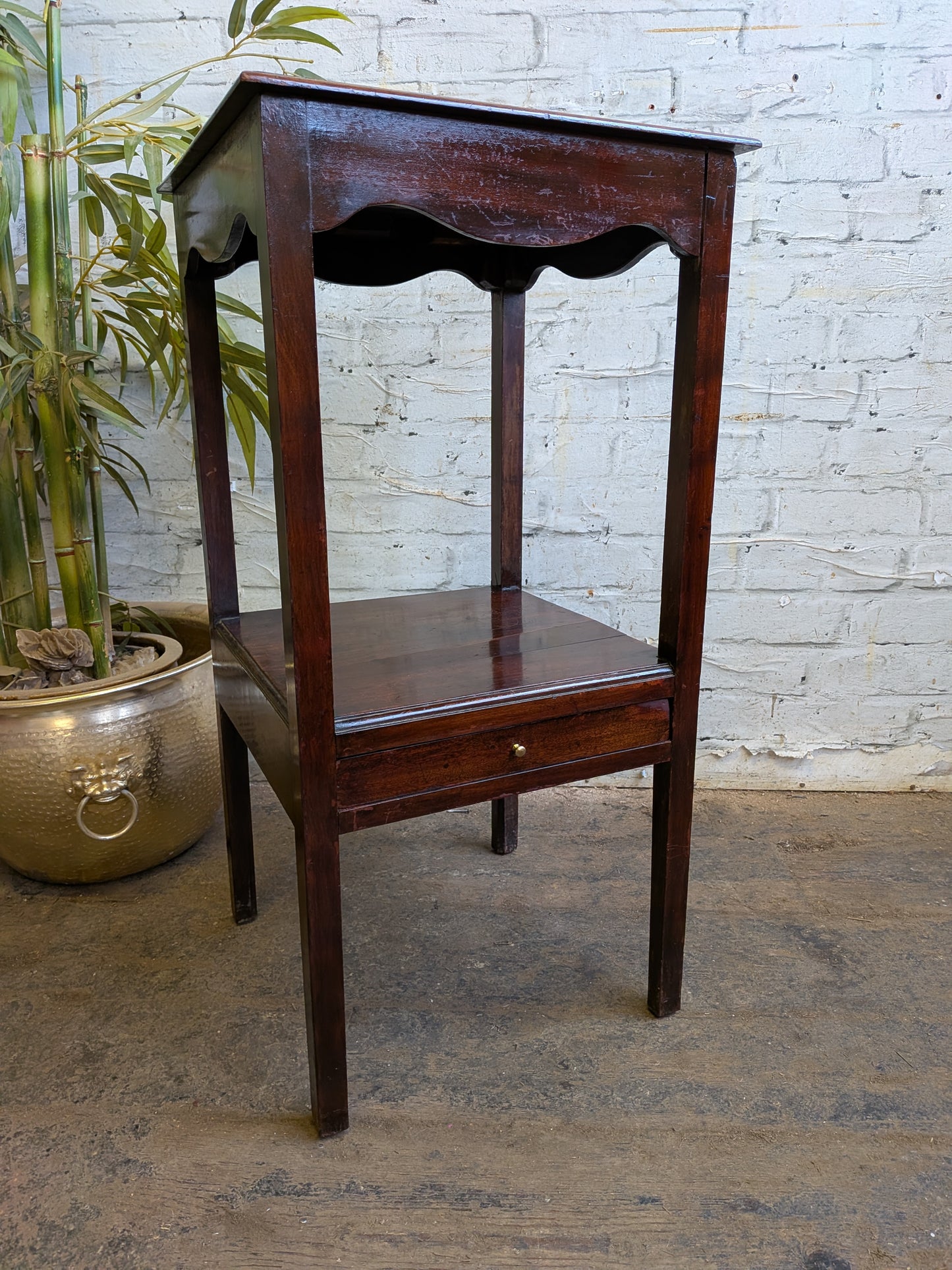 Antique Georgian Mahogany Gents Washstand Bedside Side Plant Table With Drawer