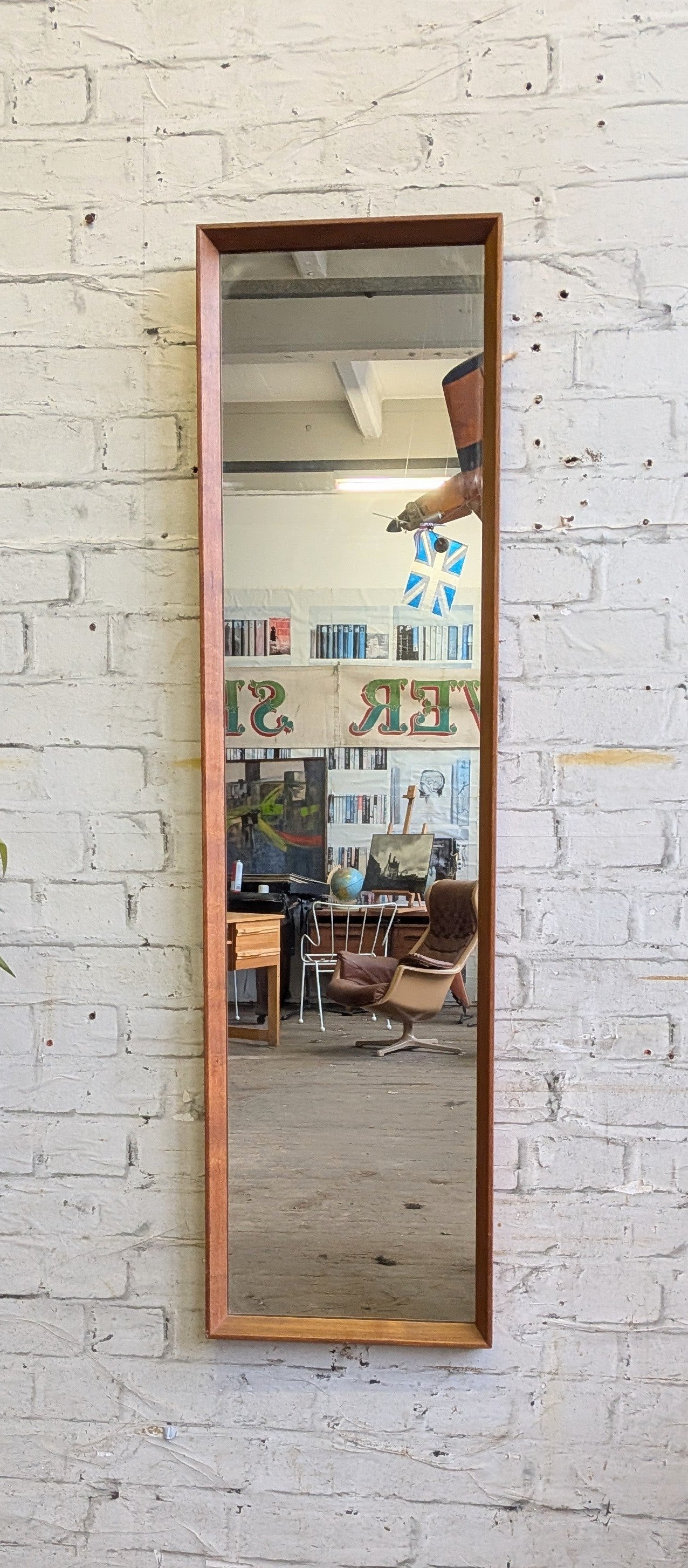 Large Vintage Mid Century Modern Danish Style Teak Wall Mirror