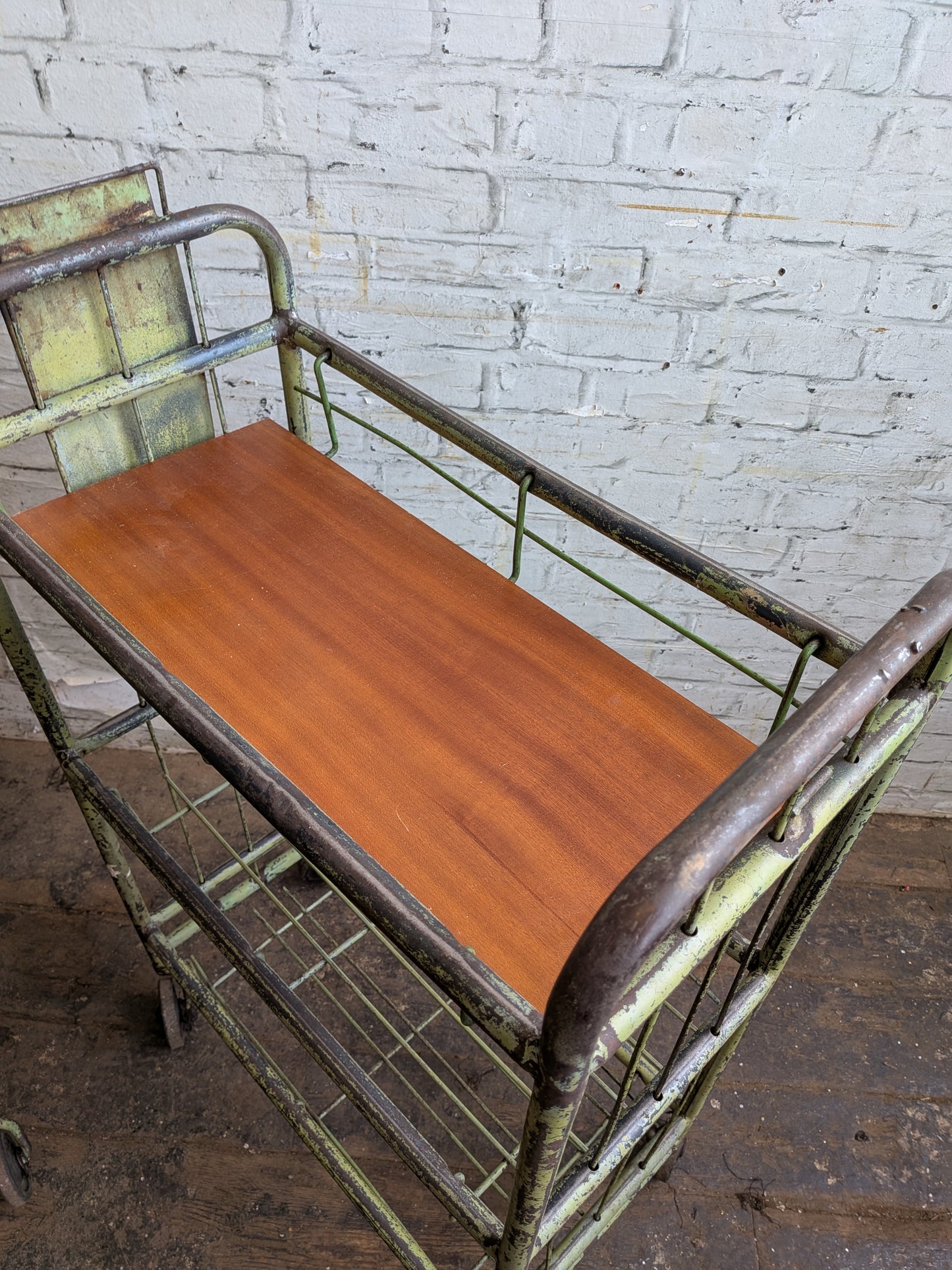 1 x Vintage 50s Mid Century Industrial Factory Steel Book Shelf Shelving Storage Trolley