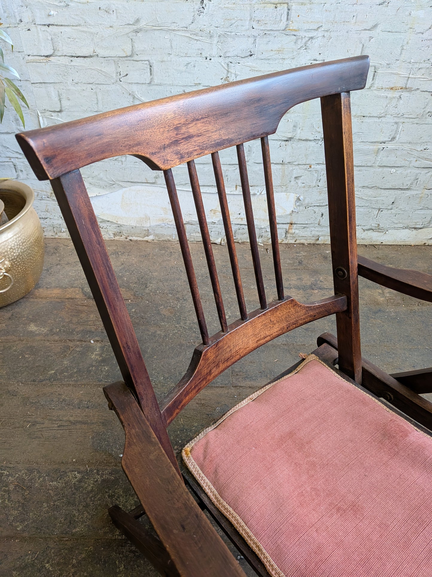 Antique Edwardian Campaign Style Mahogany Folding Chair Hall Bedroom Armchair